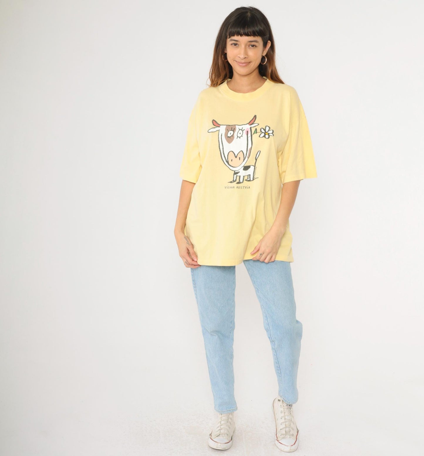 90s Vienna Austria Cow Graphic Tee Yellow Cotton T-Shirt Extra Large XL