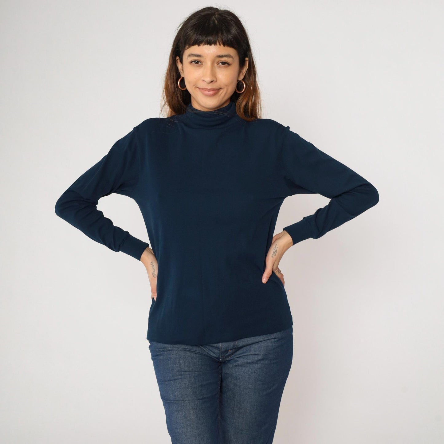 70s Roffe Ski Pullover Navy Mock Neck Nylon Long Sleeve Medium M