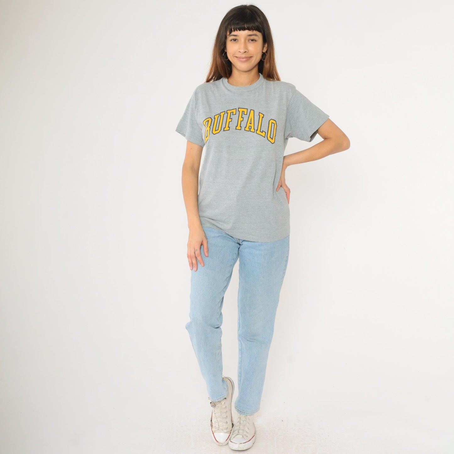 90s Buffalo New York Graphic T-Shirt Hearse Grey Hanes Crewneck Large