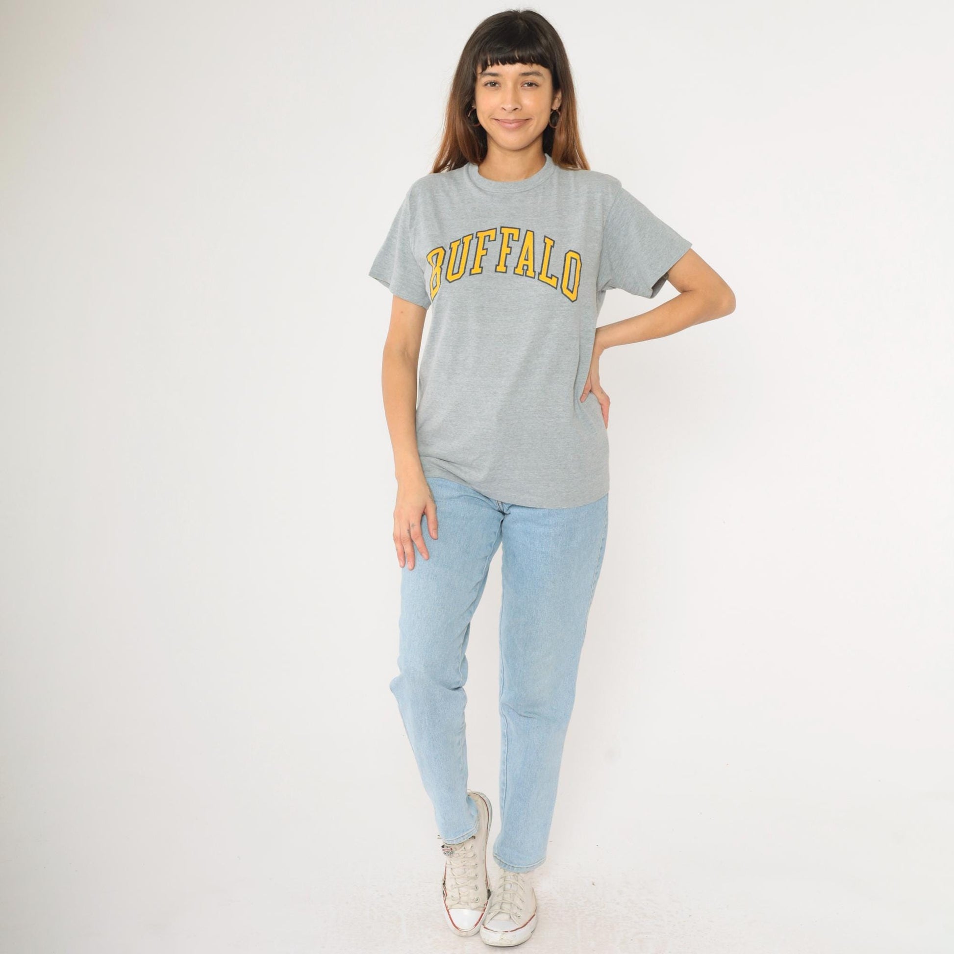 90s Buffalo New York Graphic T-Shirt Hearse Grey Hanes Crewneck Large