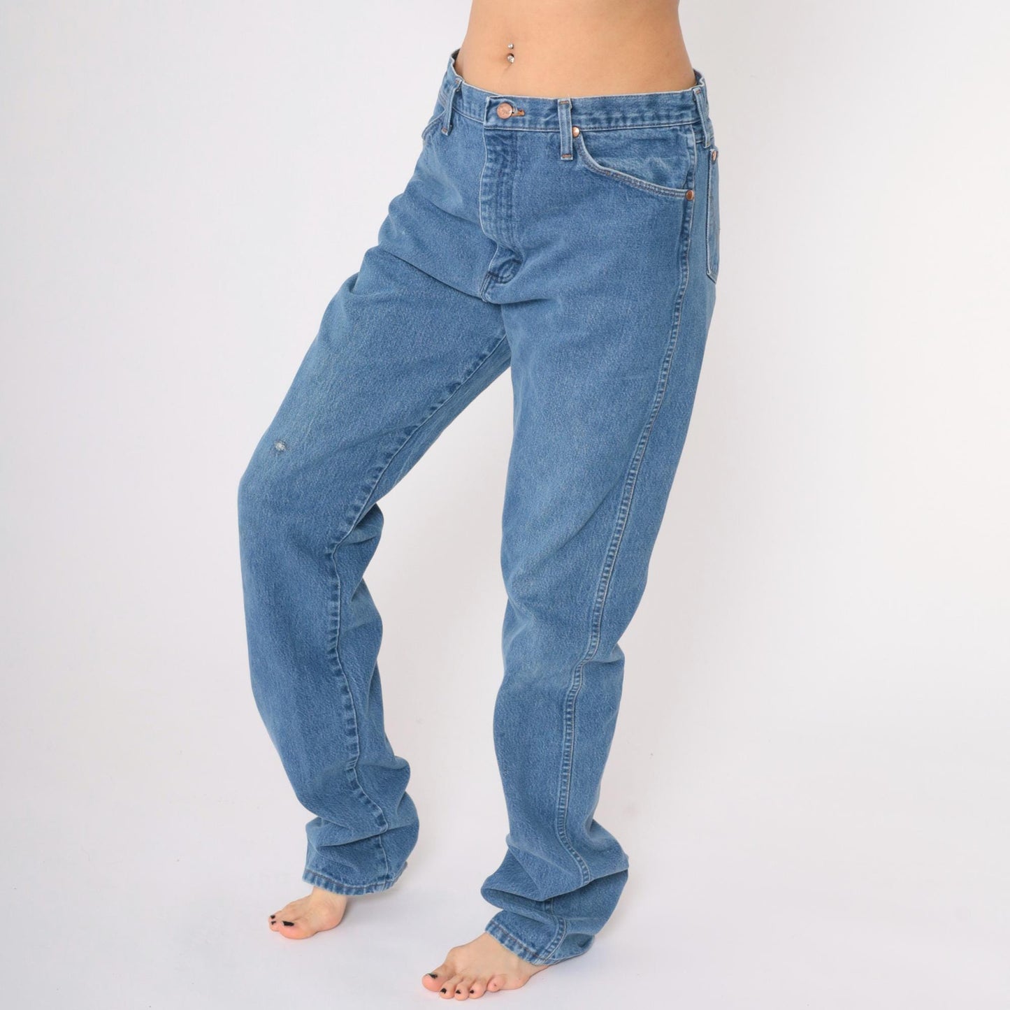 90s Wrangler Straight Leg High Rise Jeans Blue Denim Men's 35x38