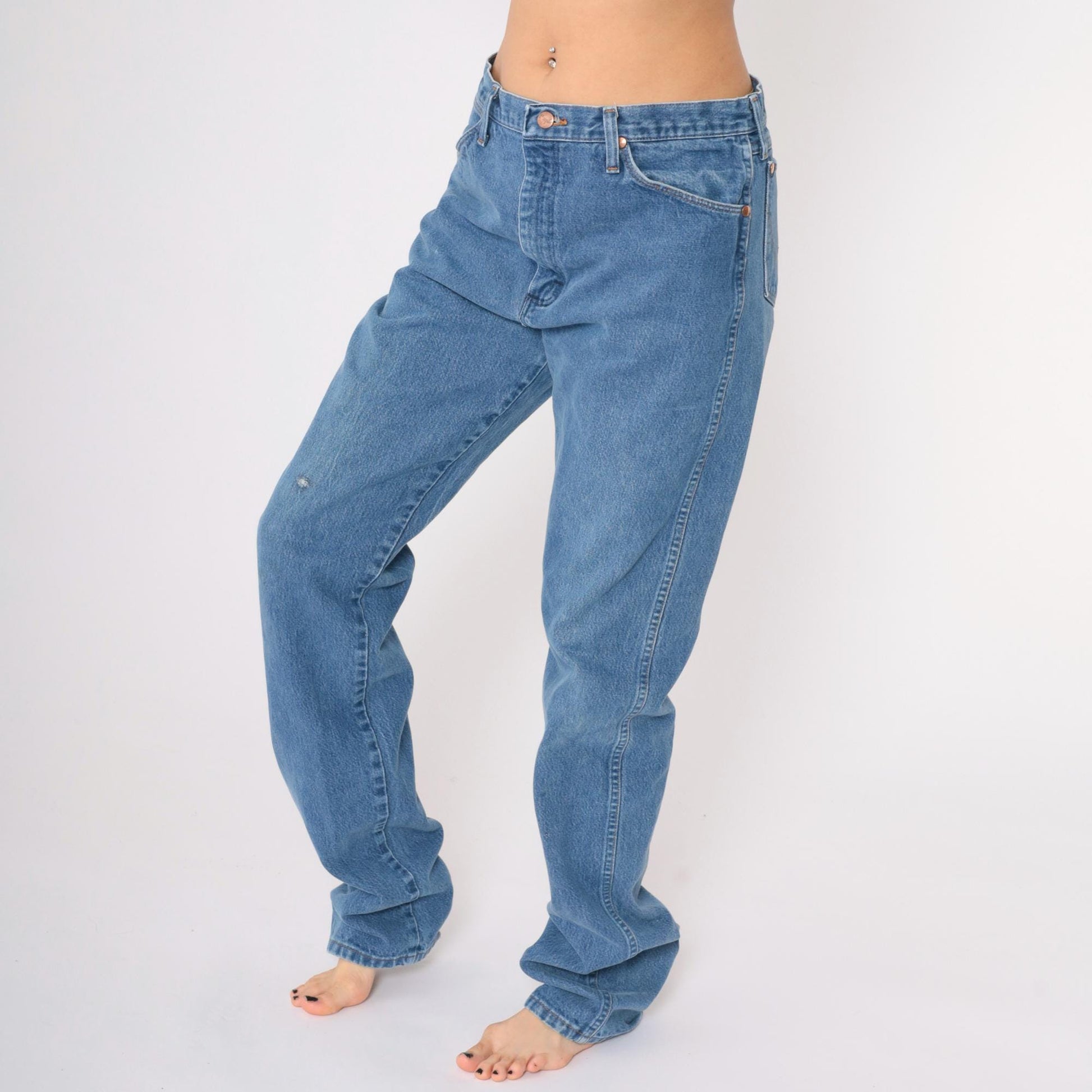 90s Wrangler Straight Leg High Rise Jeans Blue Denim Men's 35x38