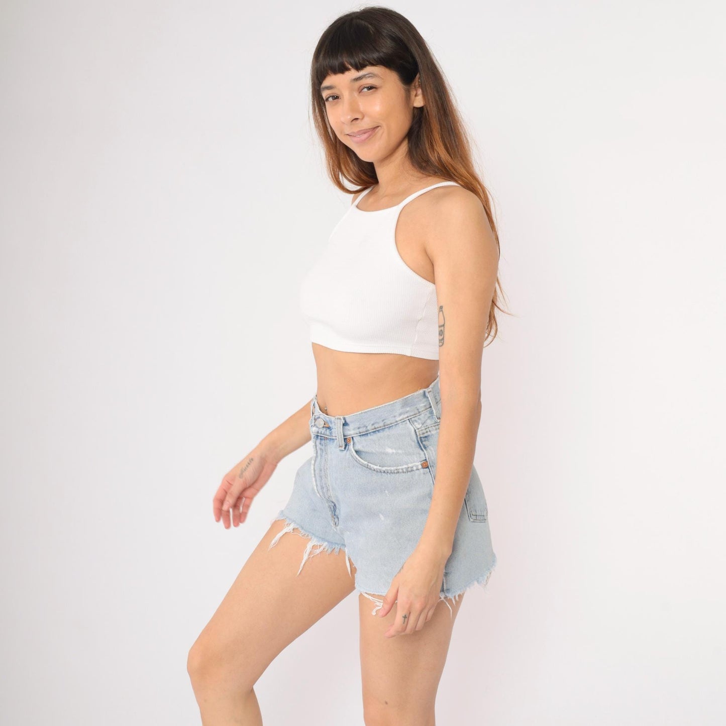 90s Gap Reverse Fit Denim Cutoff Shorts Blue Distressed High Waisted Medium