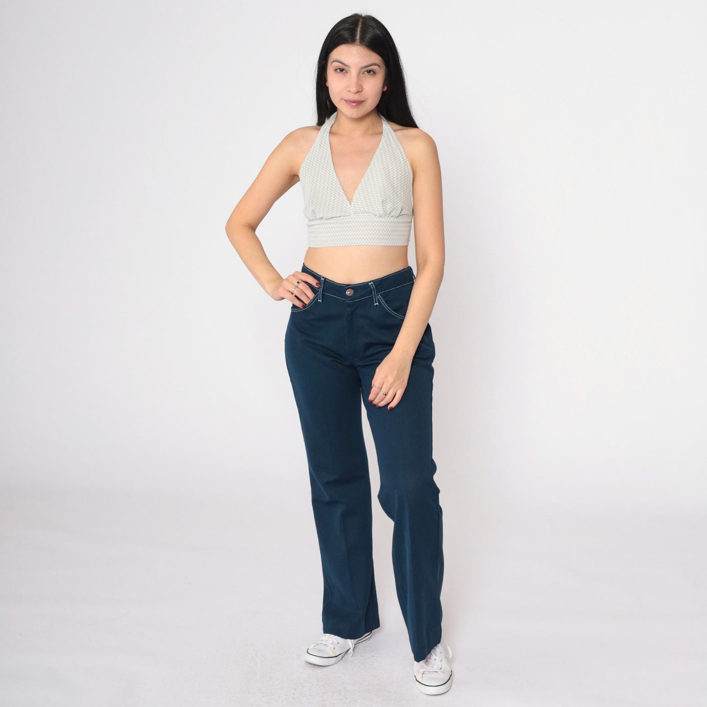 70s Farah Navy Bell Bottom Pants High Rise Flared Trousers Medium