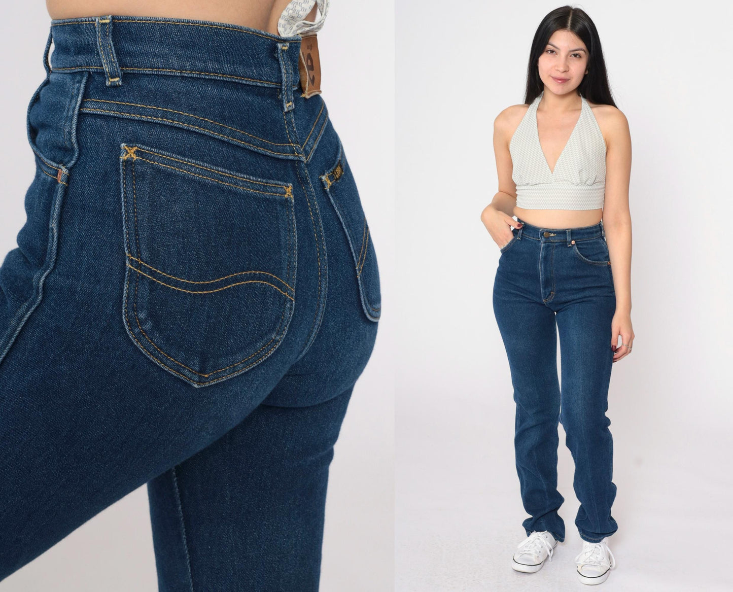 80s Lee High Waist Straight Leg Jeans Blue Denim Extra Small