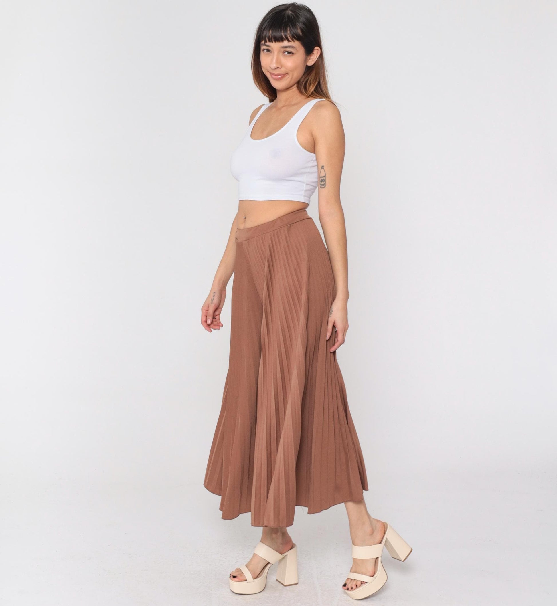 Y2K Brown Pleated Palazzo Pants High Waisted Wide Leg Small Medium