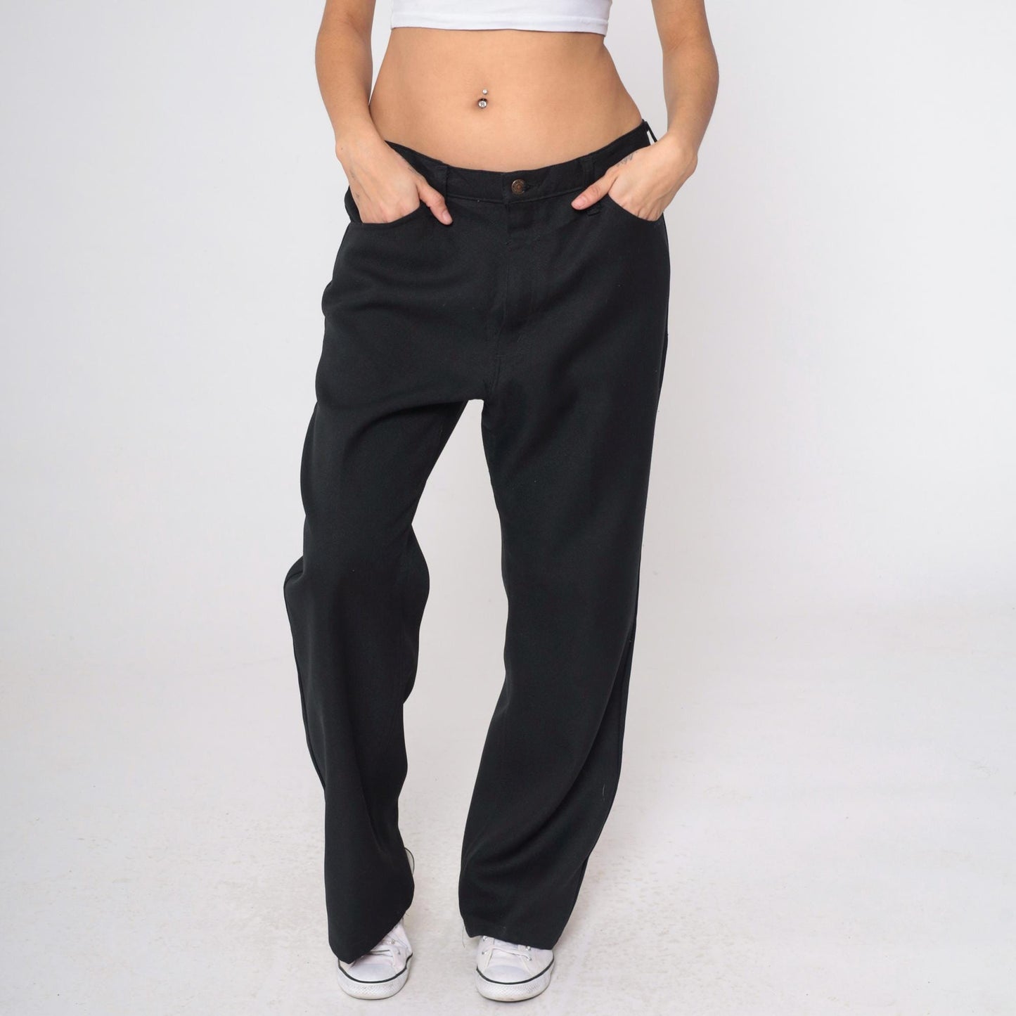 70s Levi's Black High Rise Straight Leg Trousers 38 x 30