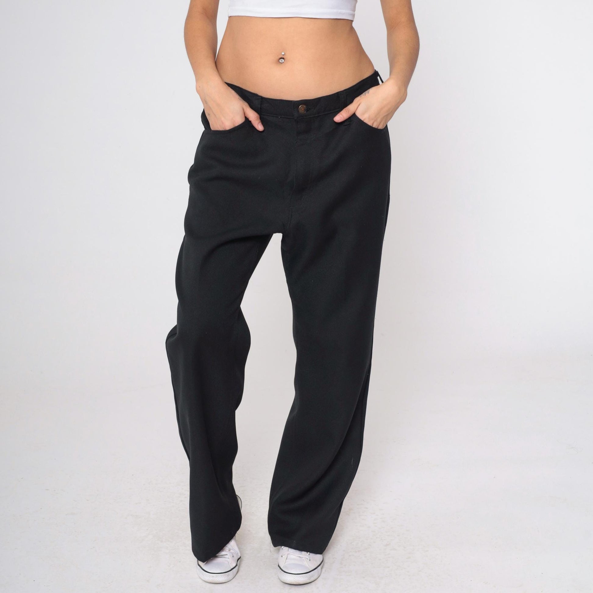 70s Levi's Black High Rise Straight Leg Trousers 38 x 30