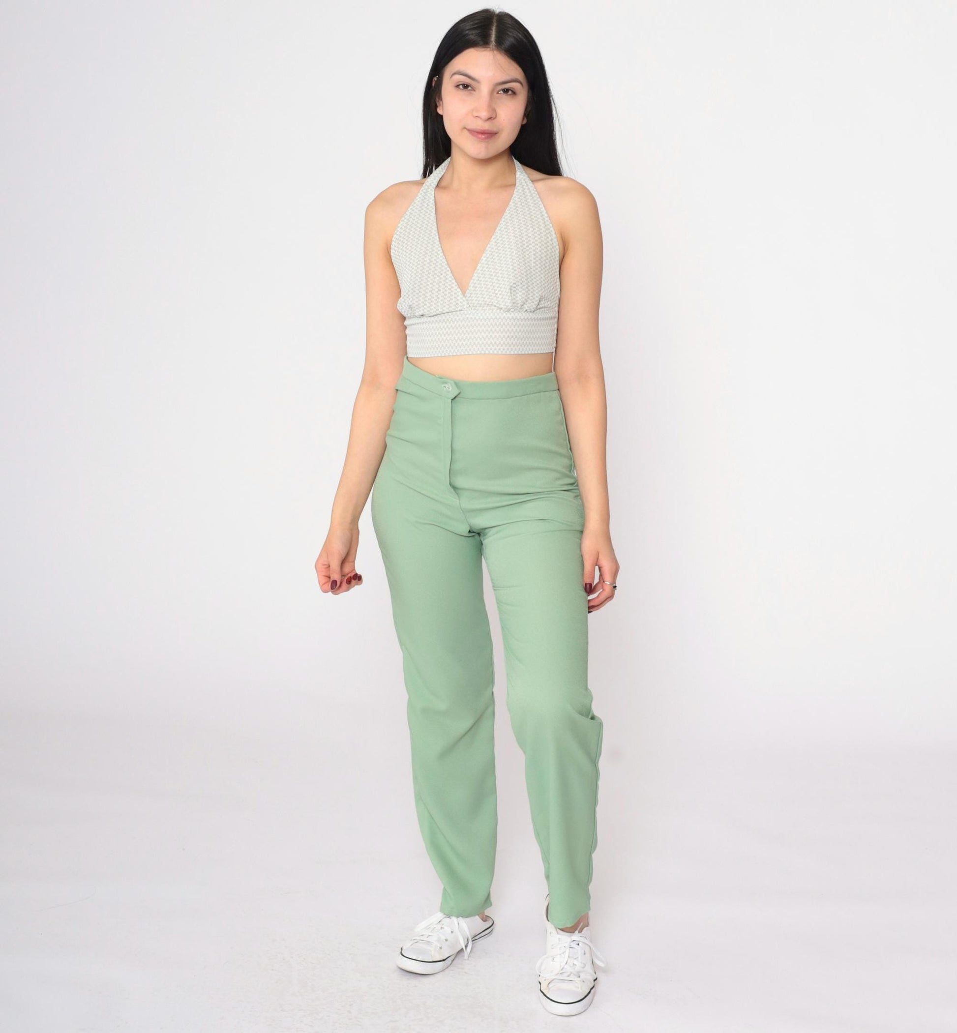 70s High-Rise Straight Leg Trousers Sage Green Extra Small