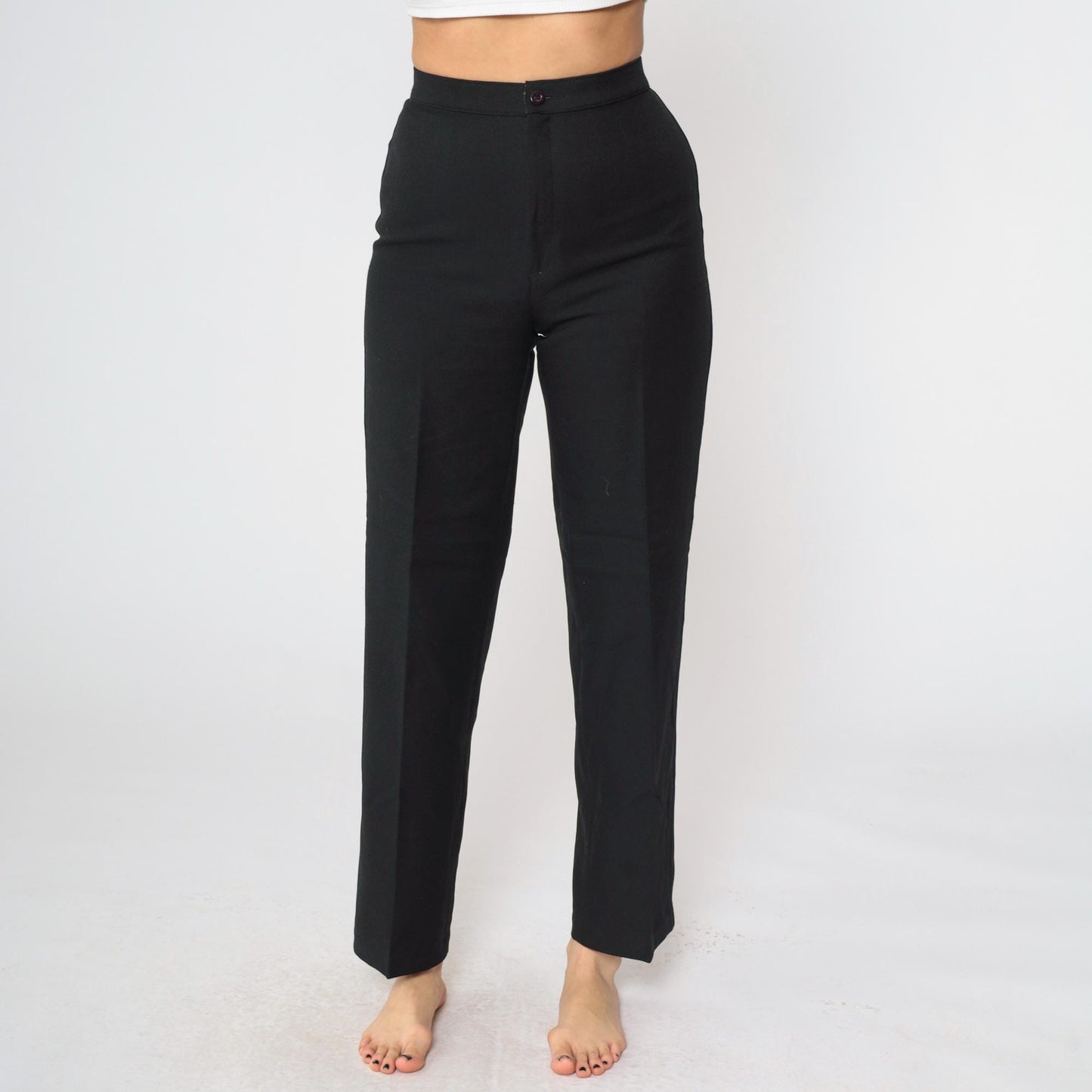 80s Black High-Rise Straight Trousers Bend Over Small S