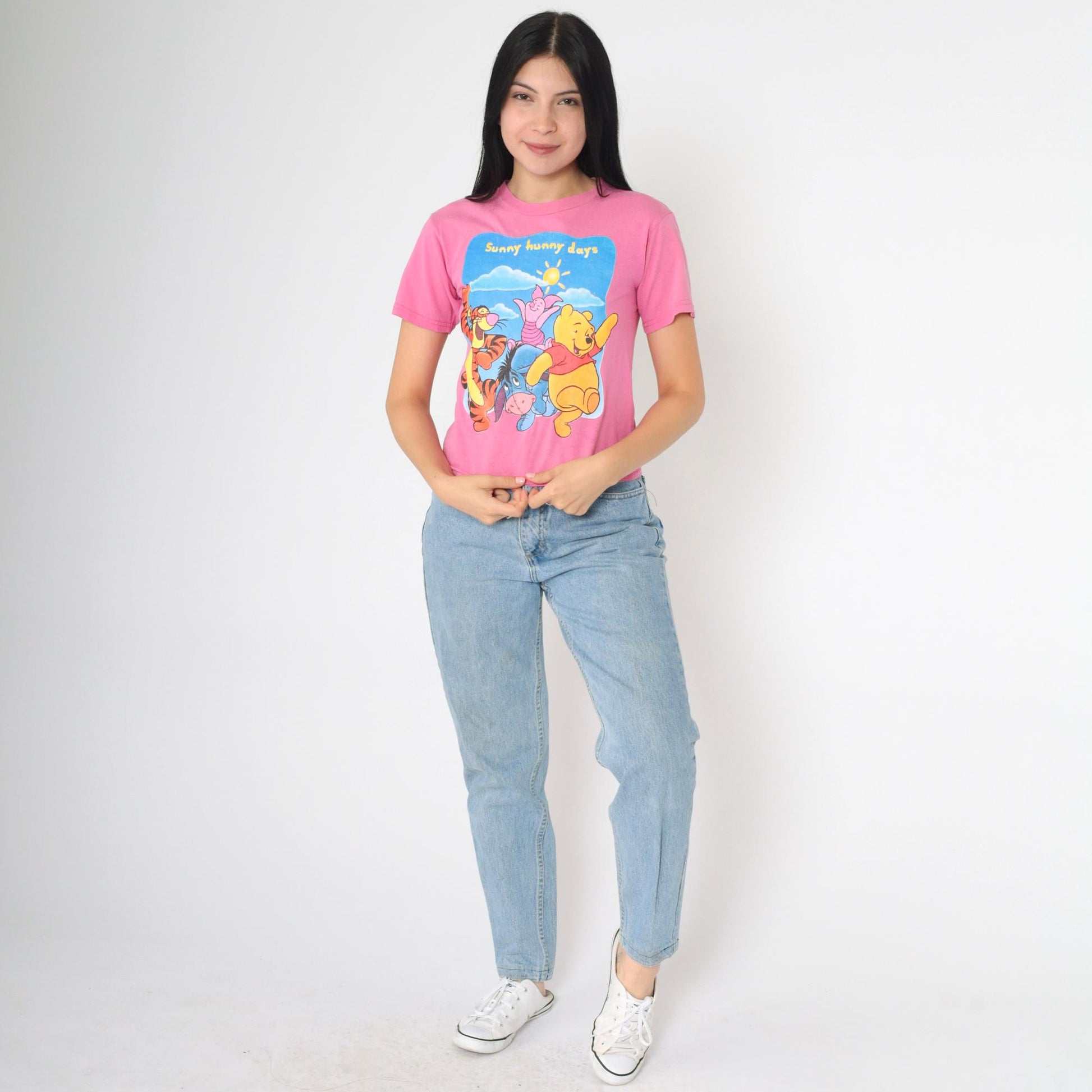 90s Winnie the Pooh Sunny Hunny Days Disney Graphic T-Shirt Pink Cotton Extra Small XS