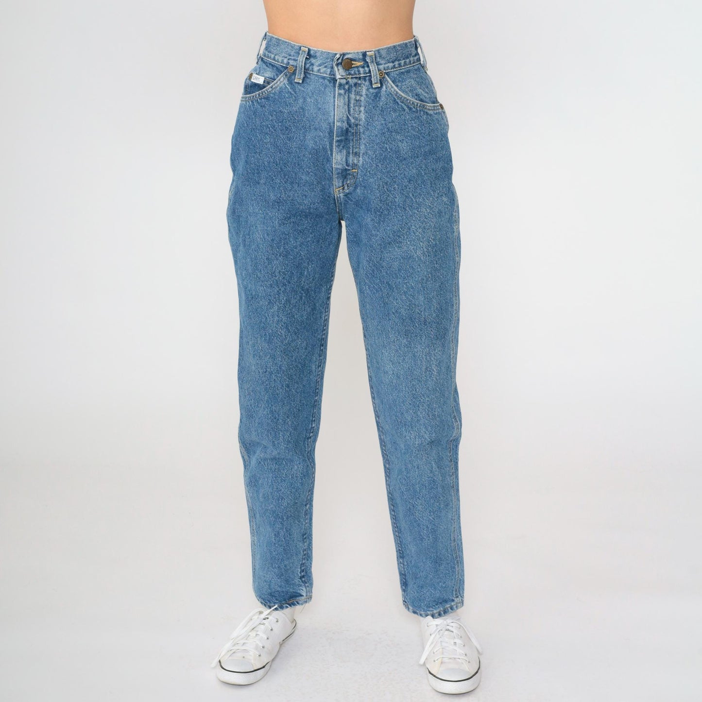 80s Lee High Waist Tapered Jeans Blue Denim Size 6