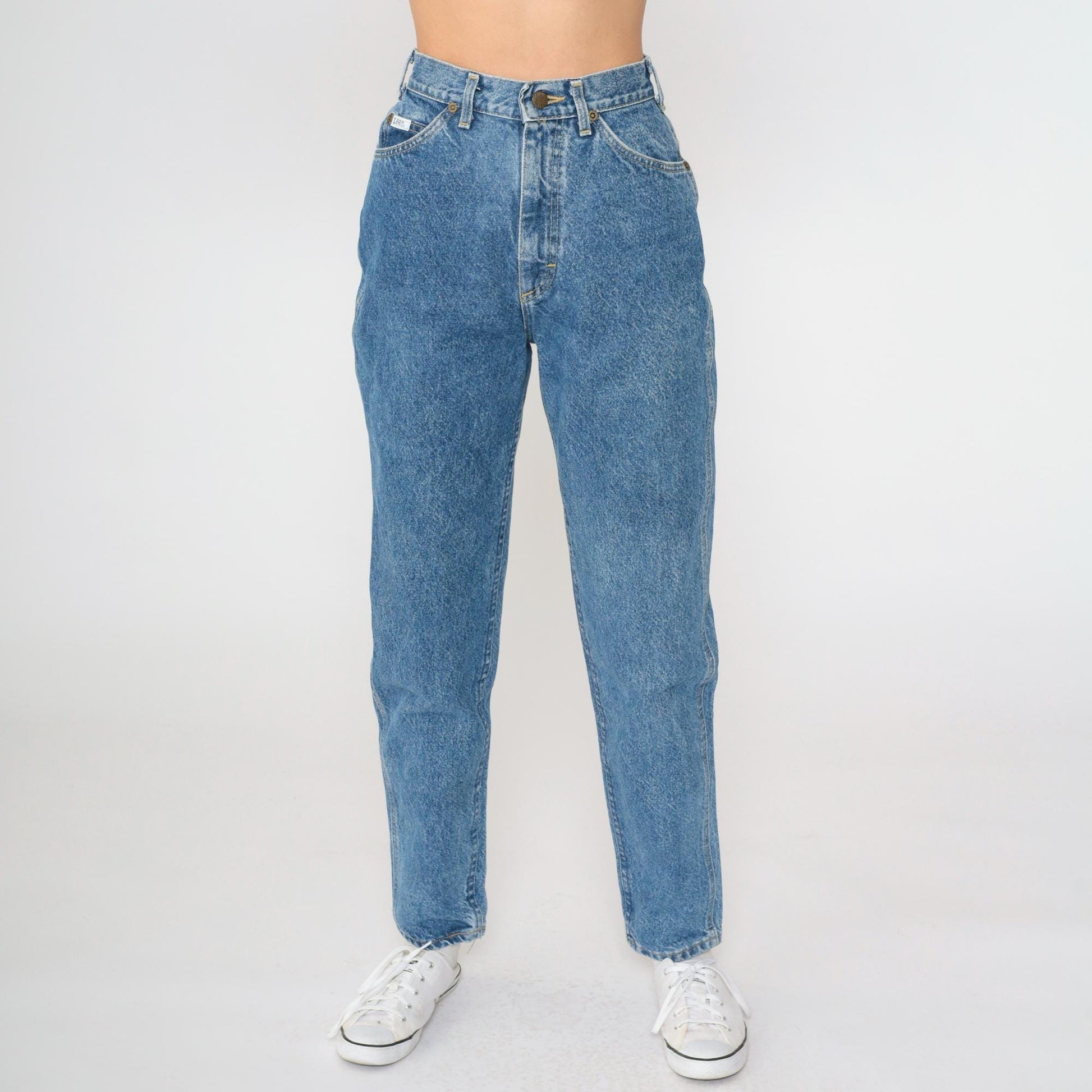 80s Lee High Waist Tapered Jeans Blue Denim Size 6