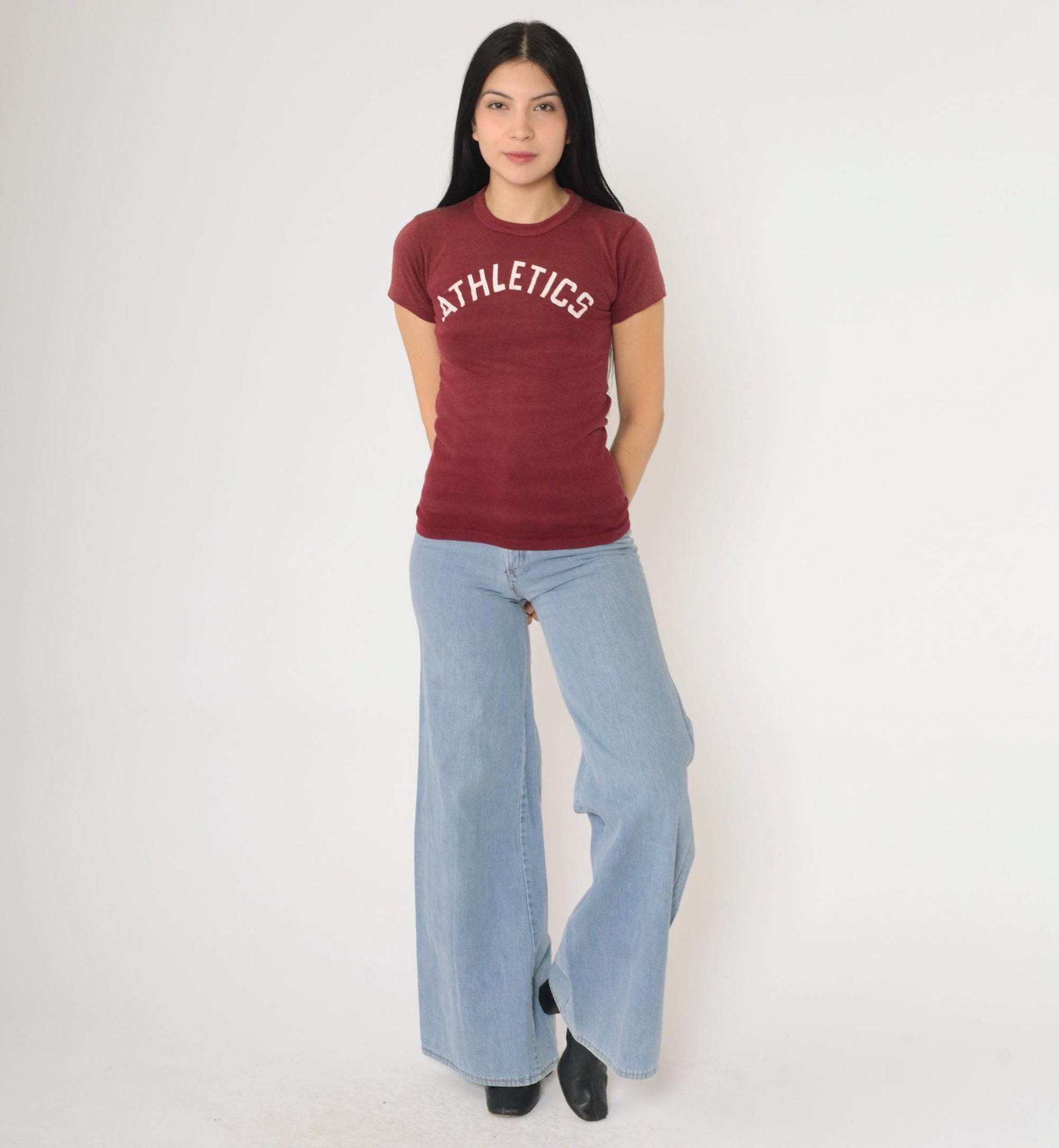 80s Russell Athletics Number 7 Burgundy Single Stitch Tee Extra Small