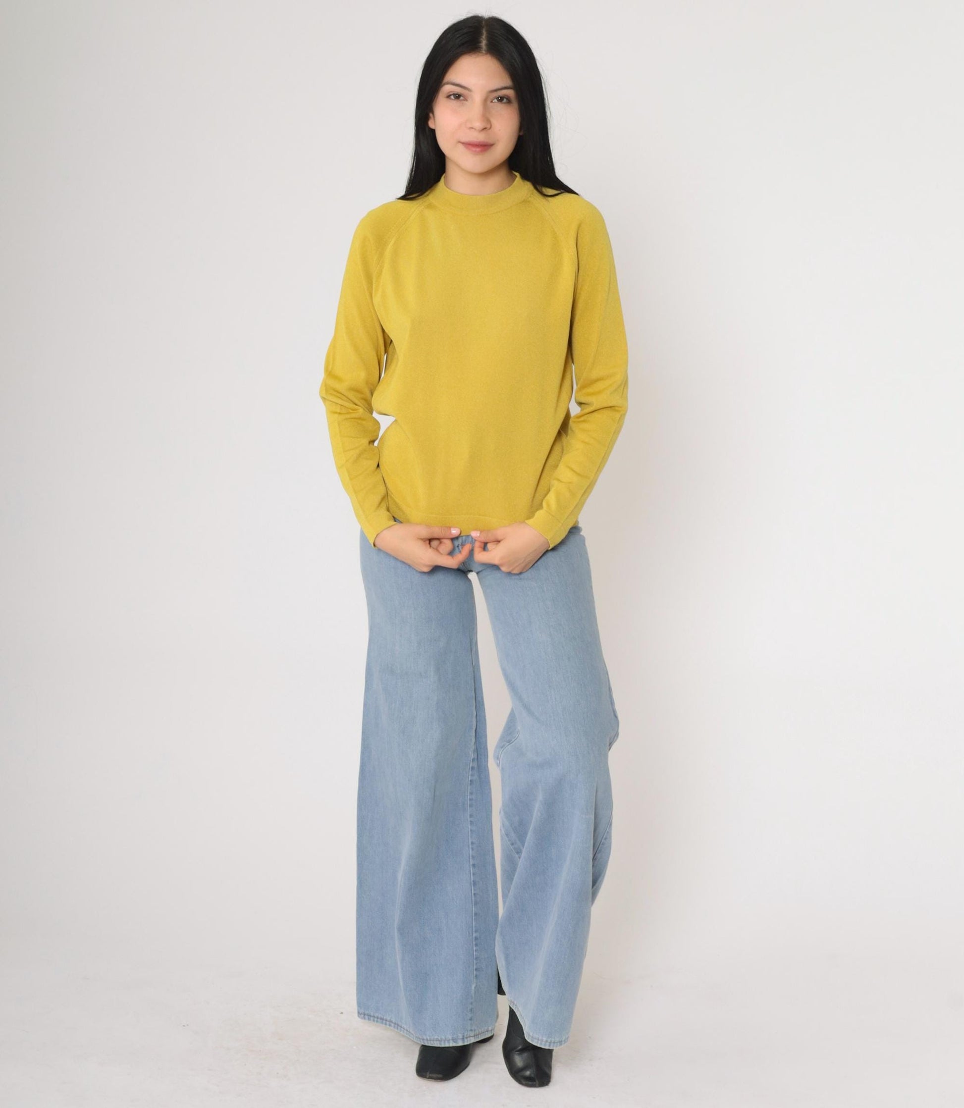 70s Chartreuse Nylon Knit Pullover Crewneck Raglan Sweater Medium
