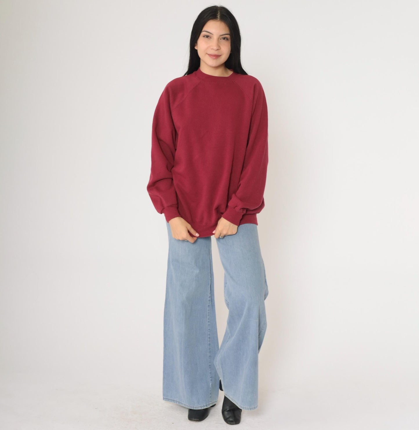 90s Hanes Her Way Burgundy Crewneck Sweatshirt Raglan Sleeve Extra Large XL