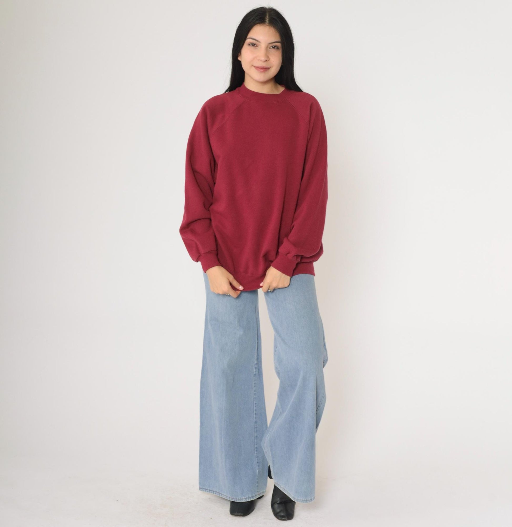 90s Hanes Her Way Burgundy Crewneck Sweatshirt Raglan Sleeve Extra Large XL