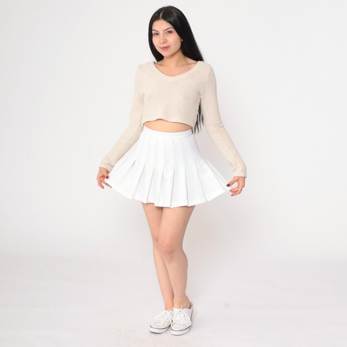 90s Skyr White Pleated Mini Skirt High Waist Tennis Preppy Extra Small