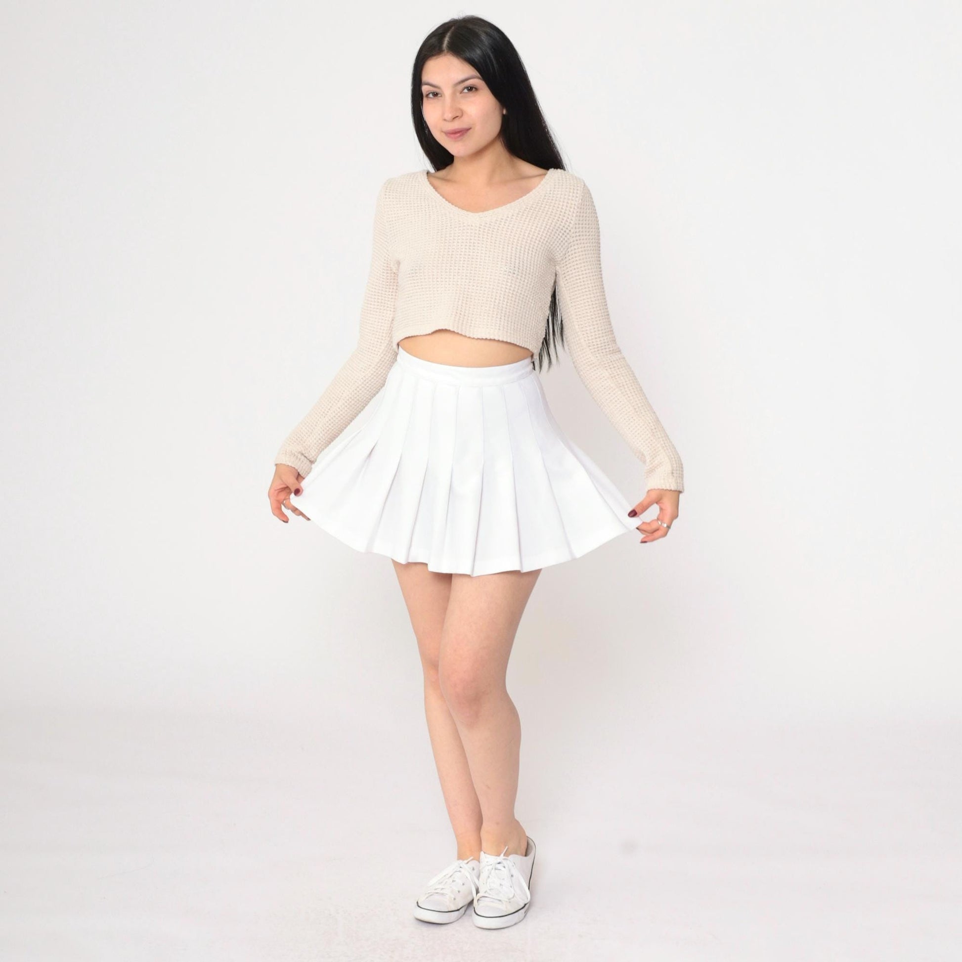 90s Skyr White Pleated Mini Skirt High Waist Tennis Preppy Extra Small