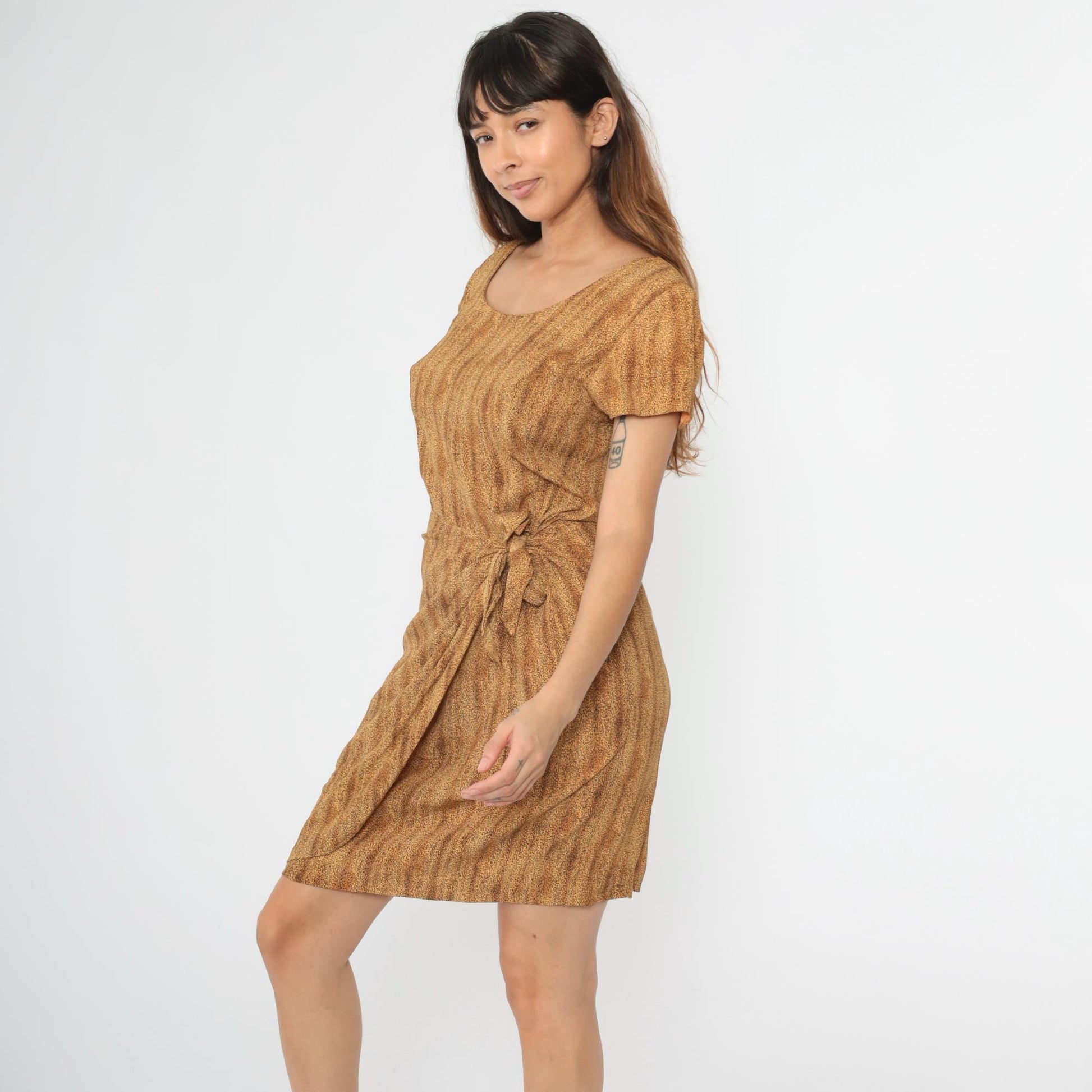 90s Jessica Howard Leopard Print Mini Dress Wrap Waist Short Sleeve Medium