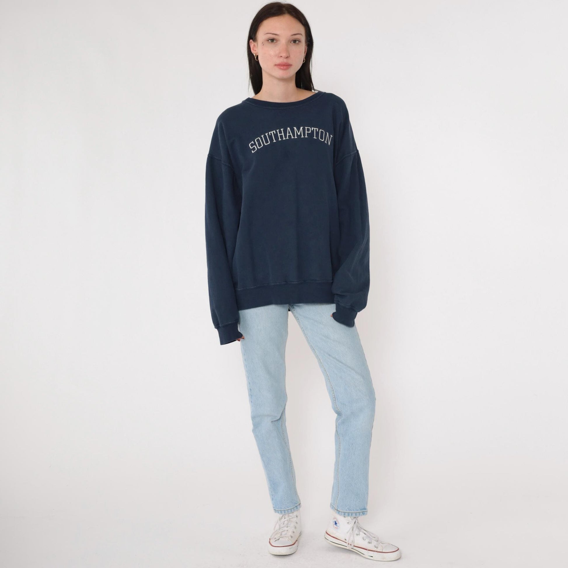 90s Southampton Hamptons Navy Embroidered Sweatshirt Crewneck Large L