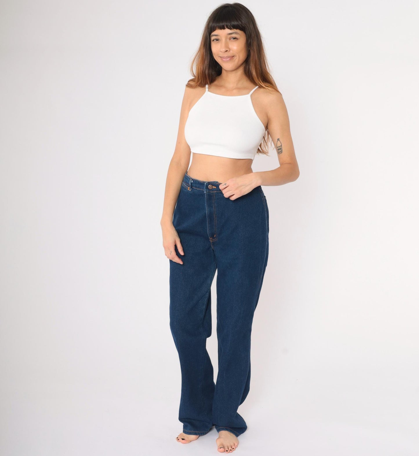 80s H.I.S Chic High-Waist Straight-Leg Jeans Dark Wash Denim Large 32