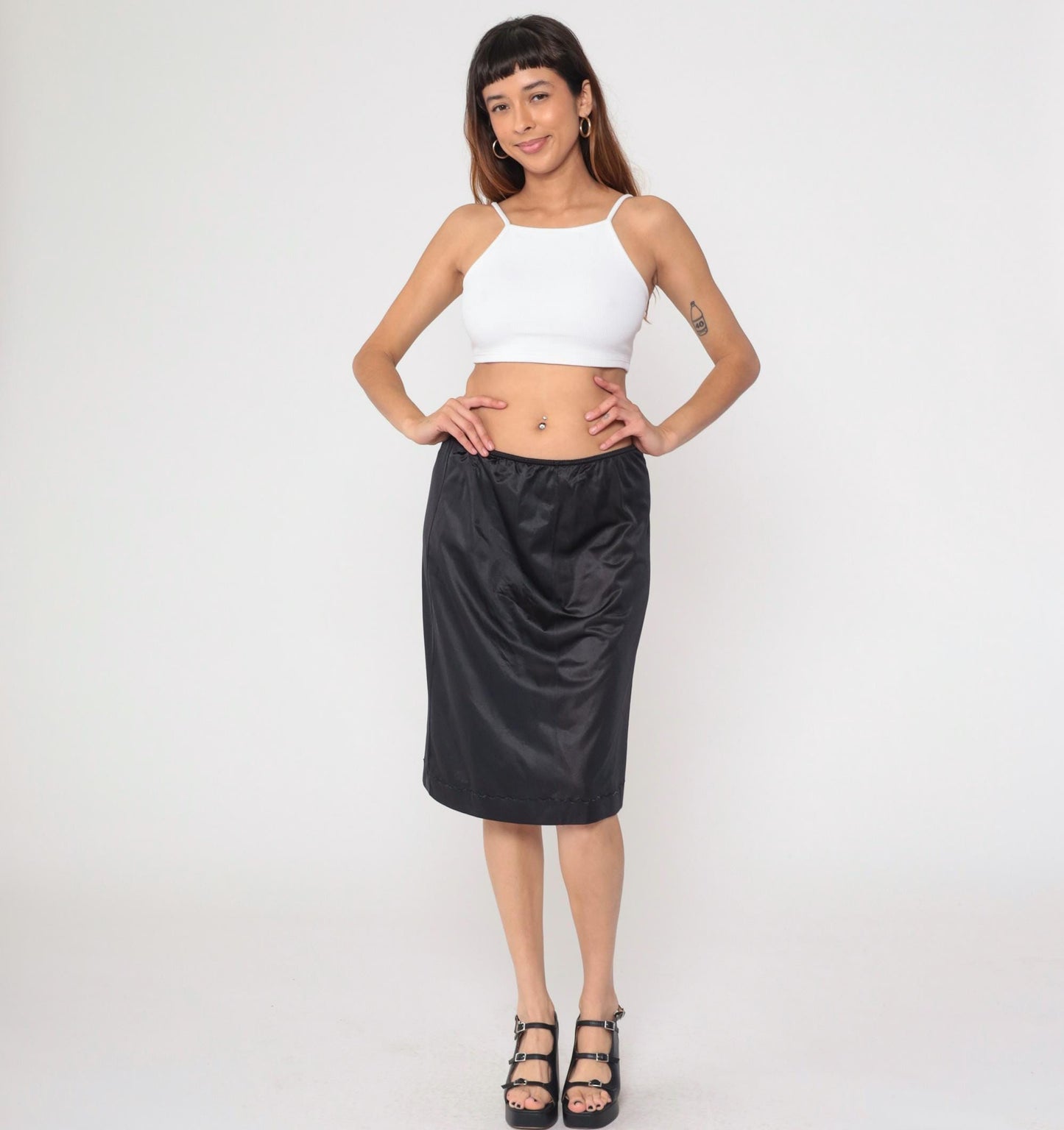 70s Black Slip Skirt High Waisted Pencil Lingerie Extra Large XXL