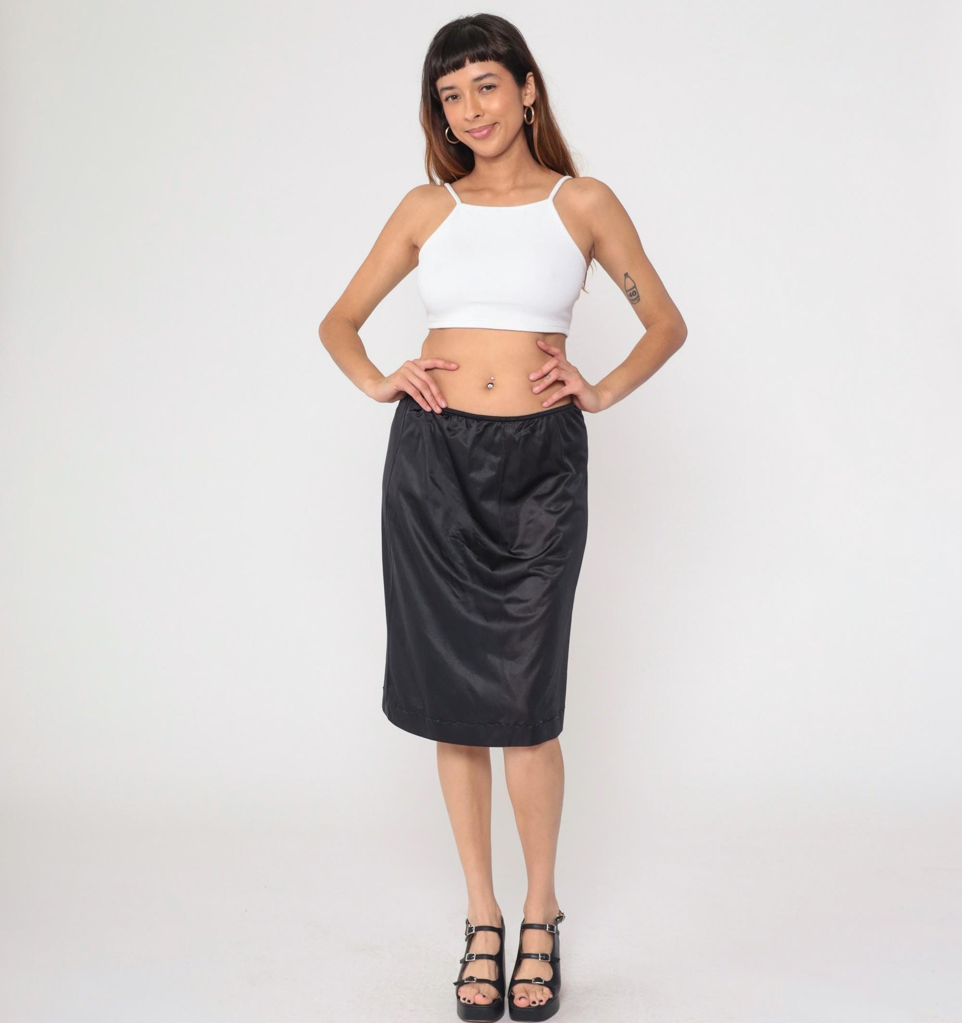 70s Black Slip Skirt High Waisted Pencil Lingerie Extra Large XXL