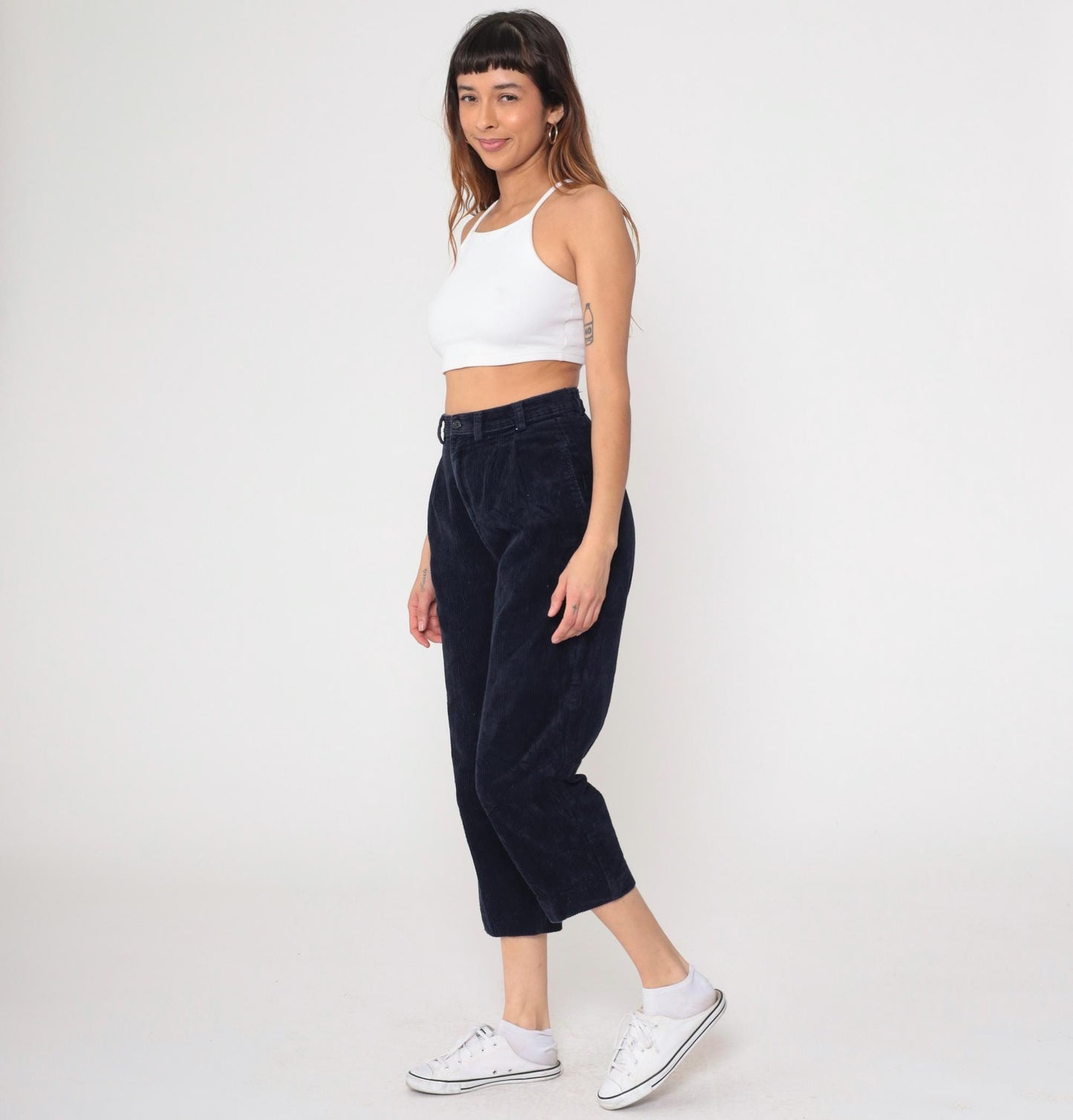 90s High Sierra Navy Corduroy Pleated Cropped Trousers Medium