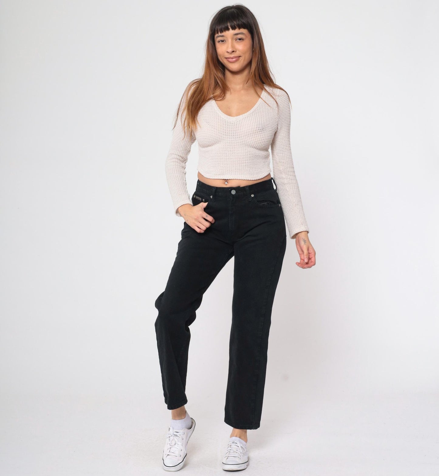 90s Calvin Klein Black High-Waist Straight Leg Denim Jeans Medium 7
