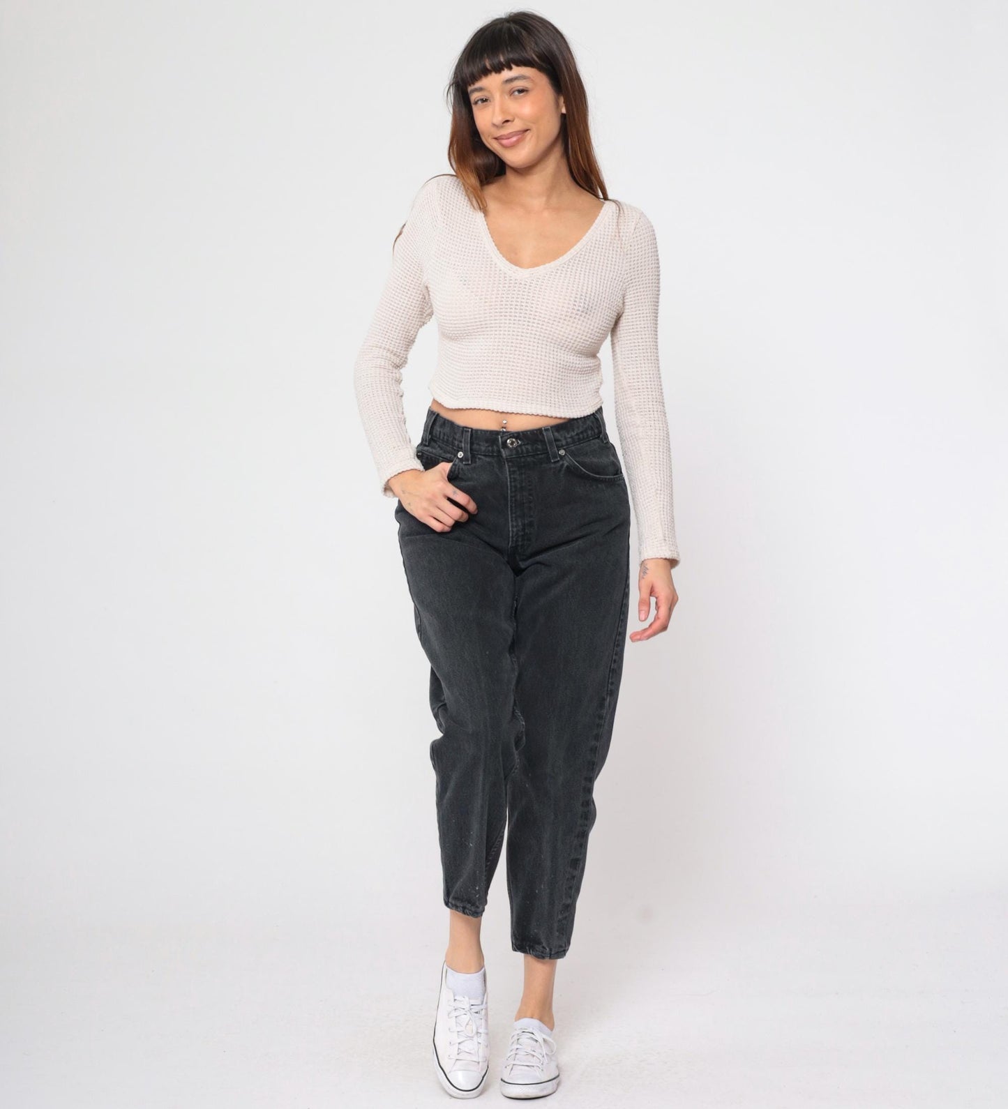 90s Levi's 550 Black Tapered Mom Jeans High Waist Paint Splatter 32x32