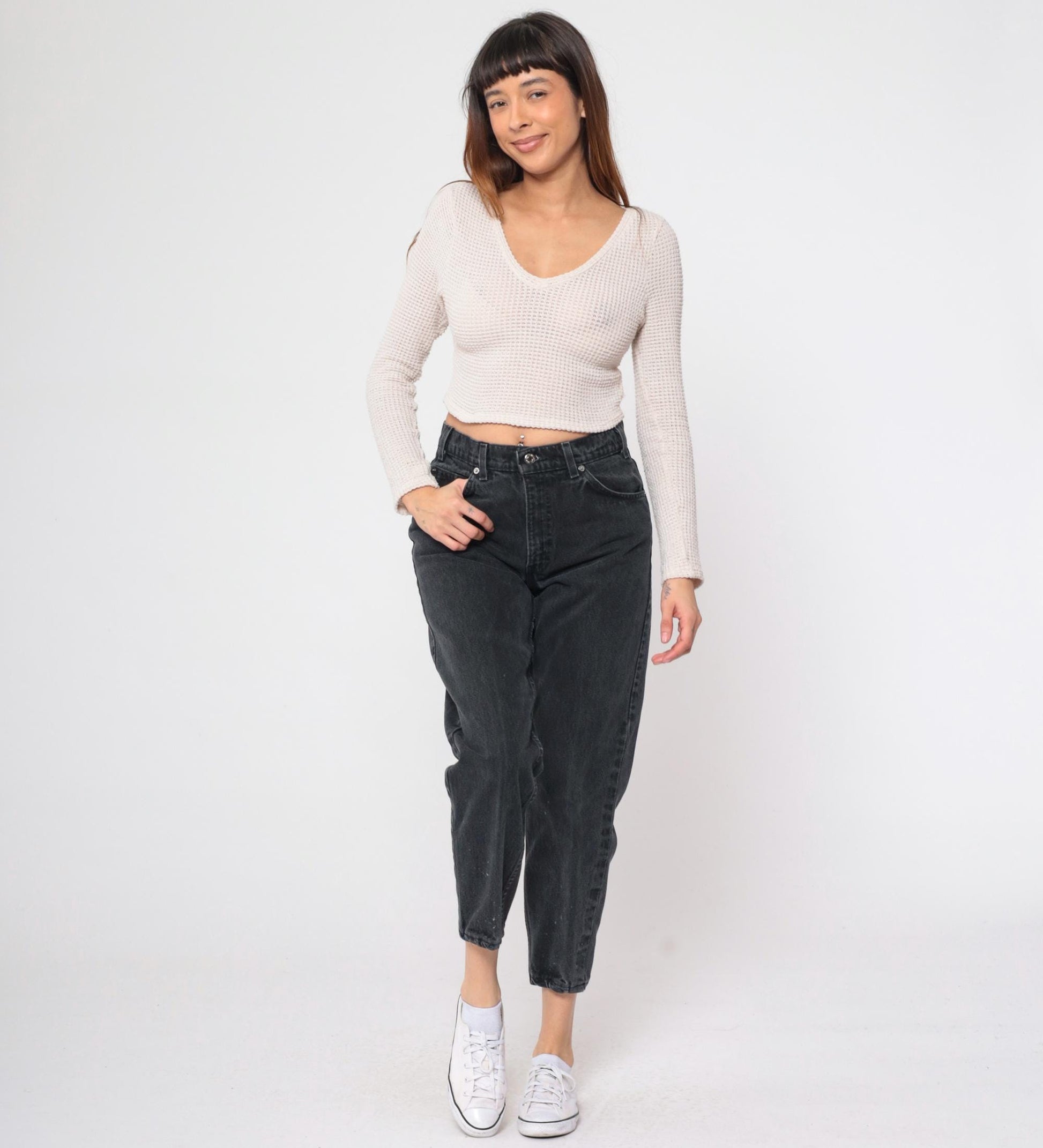 90s Levi's 550 Black Tapered Mom Jeans High Waist Paint Splatter 32x32