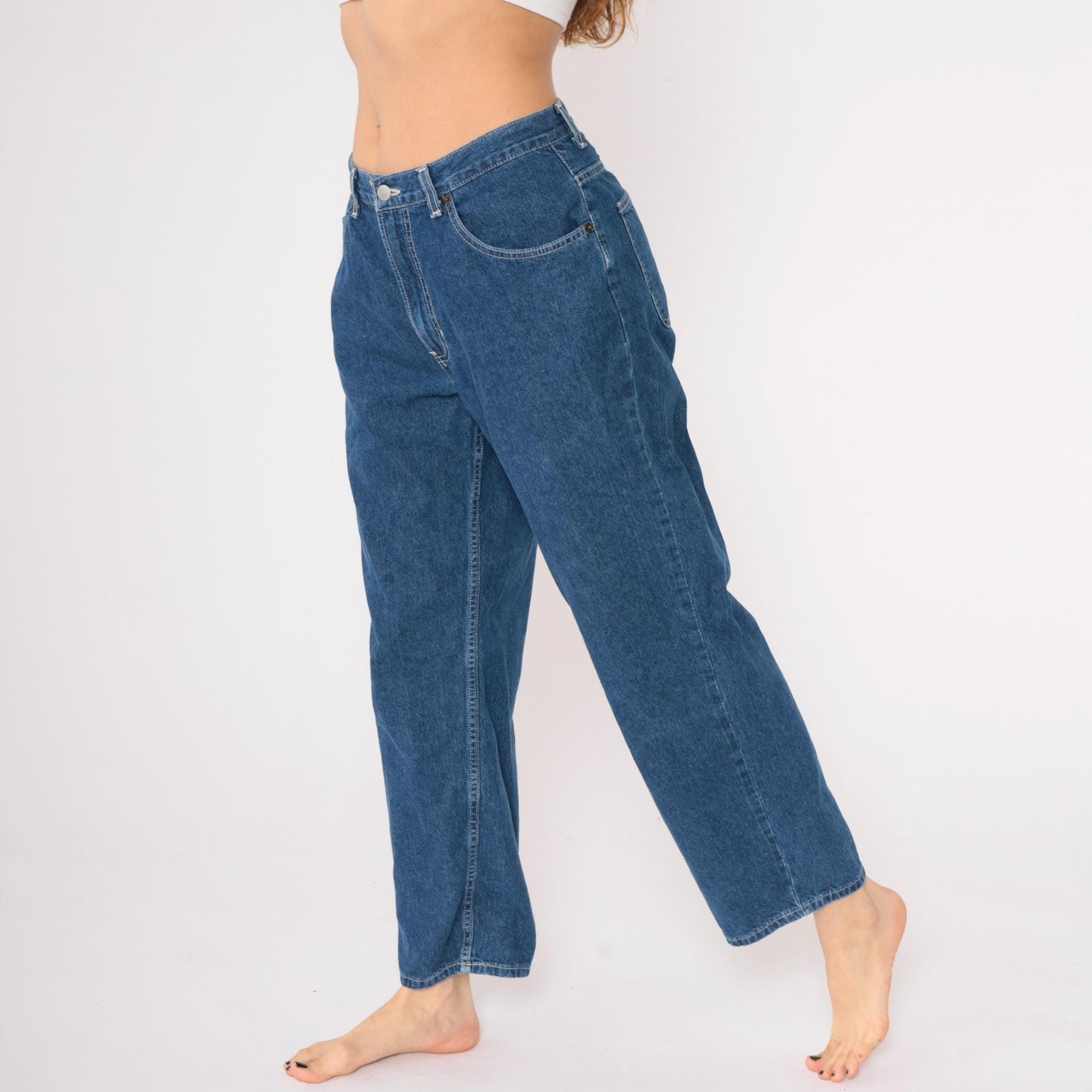 Y2K Old Navy High Waist Straight Leg Ankle Jeans Blue Denim Large 12