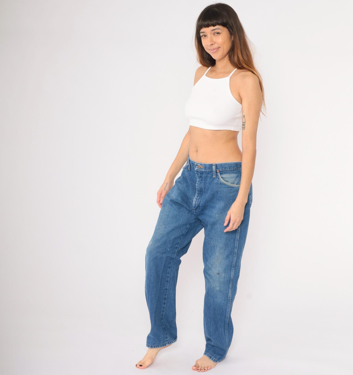 90s Wrangler Straight Leg High Rise Jeans Blue Denim Men's 36x34