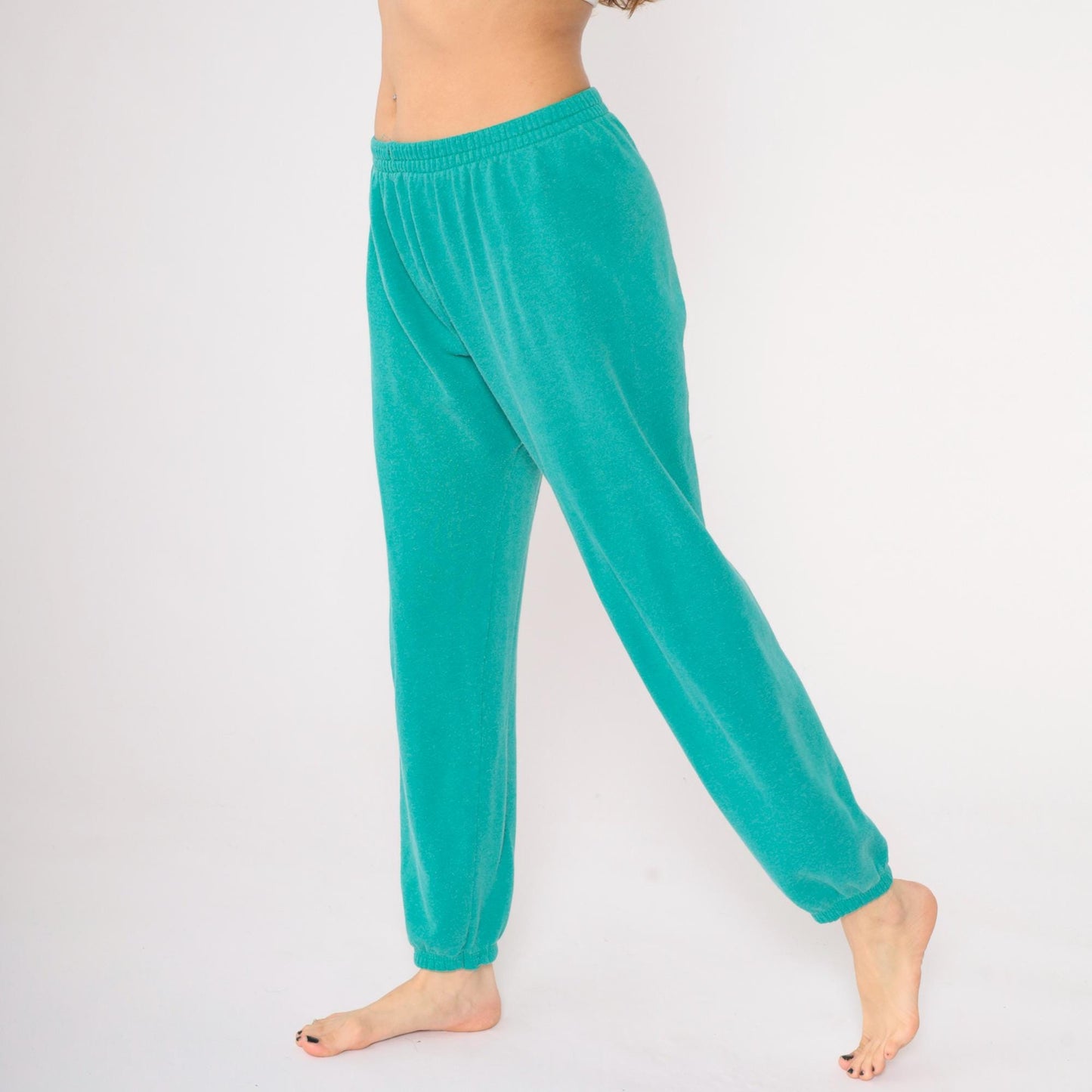 90s Hanes Turquoise Joggers Sweatpants Elastic Waist Large