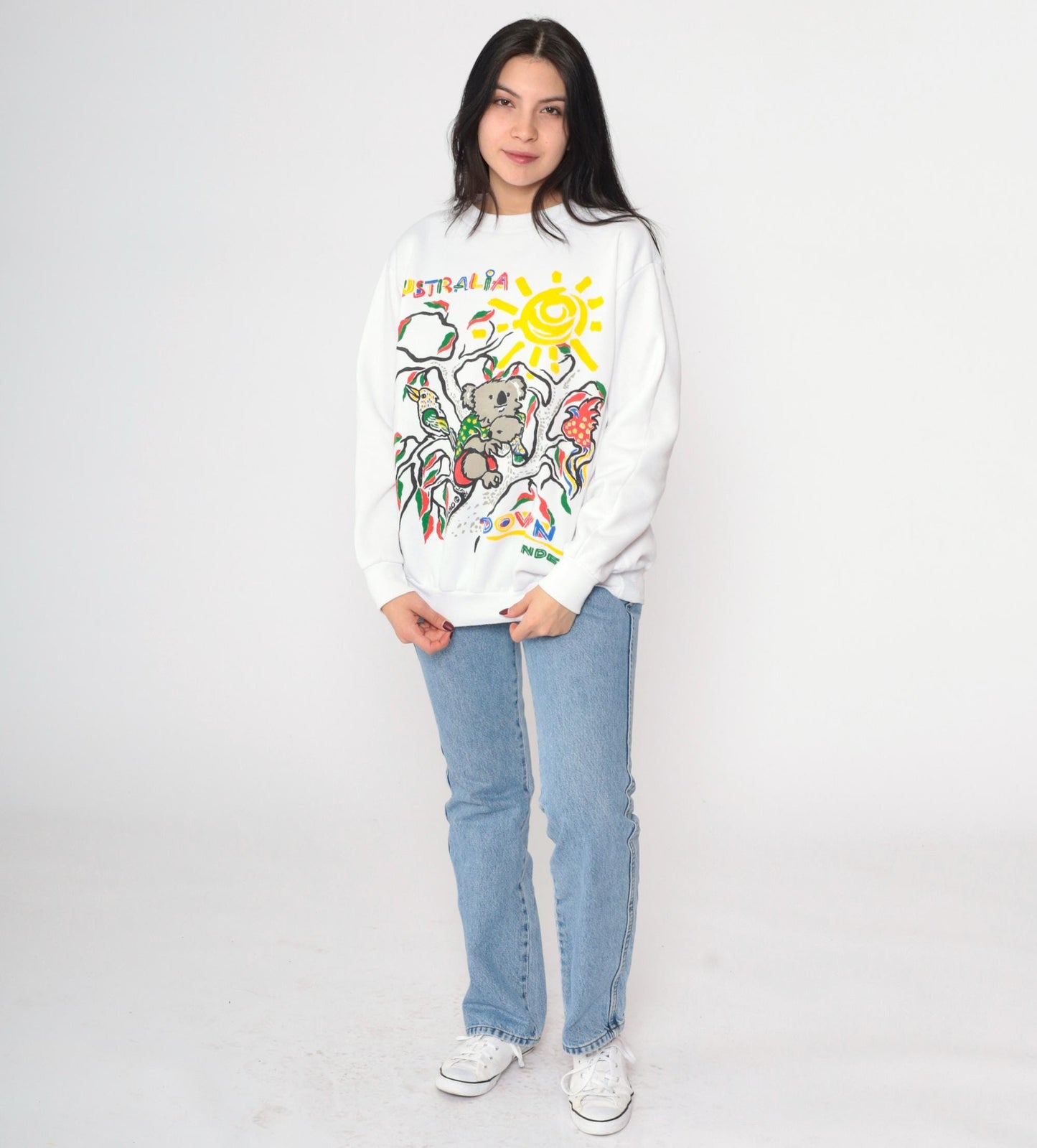 90s Australia Koala Wildlife Graphic Sweatshirt White Crewneck One Size
