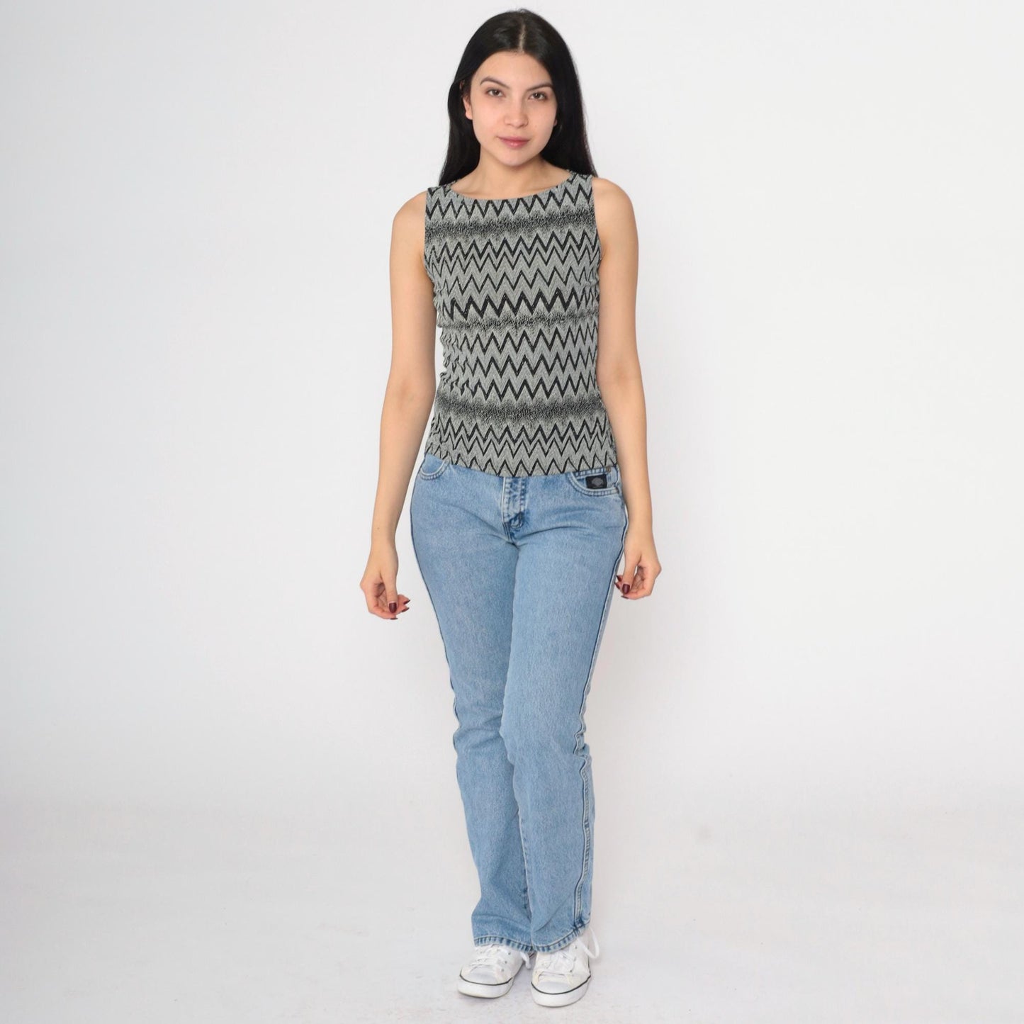 90s A. Byer Black White Chevron Metallic Tank Top Small