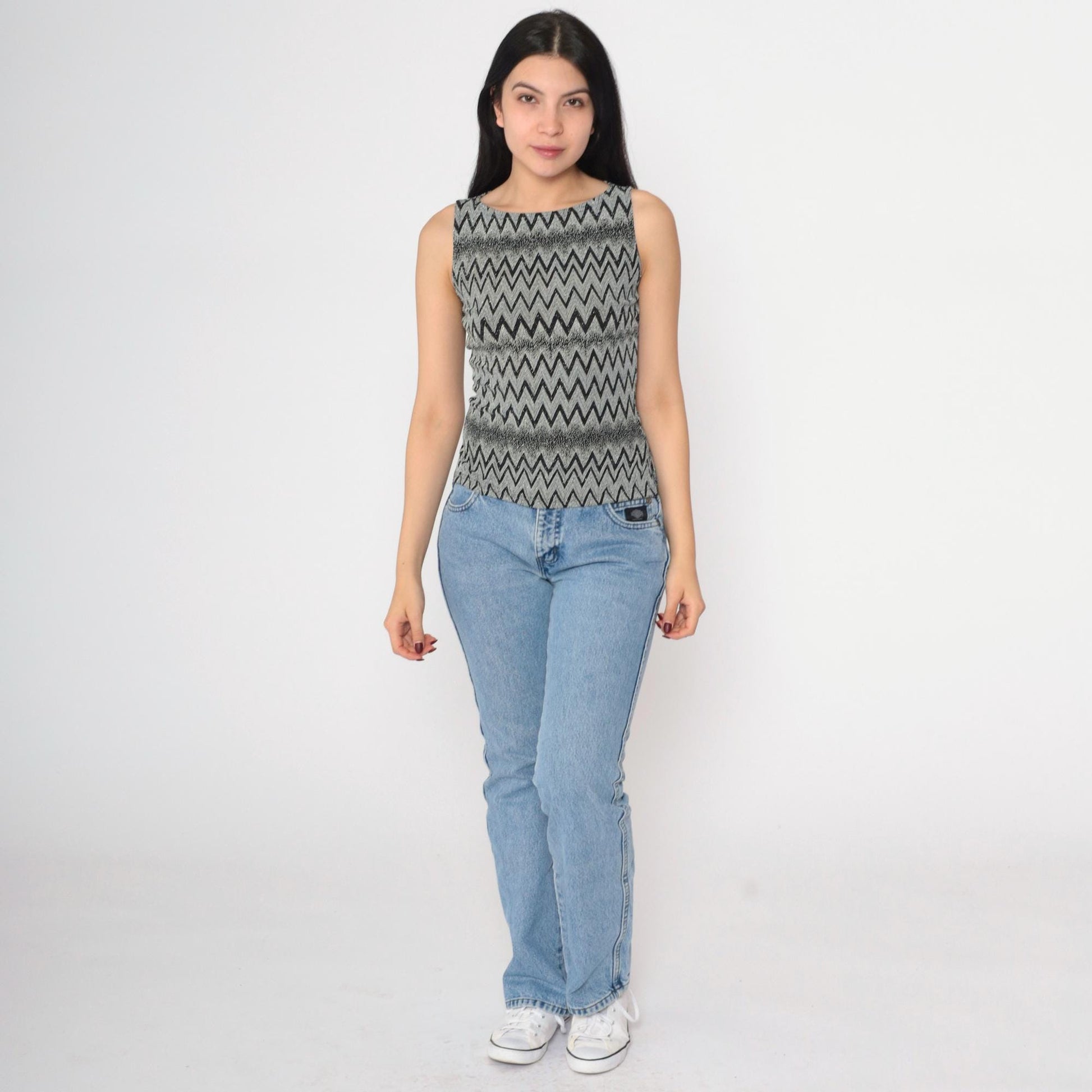 90s A. Byer Black White Chevron Metallic Tank Top Small