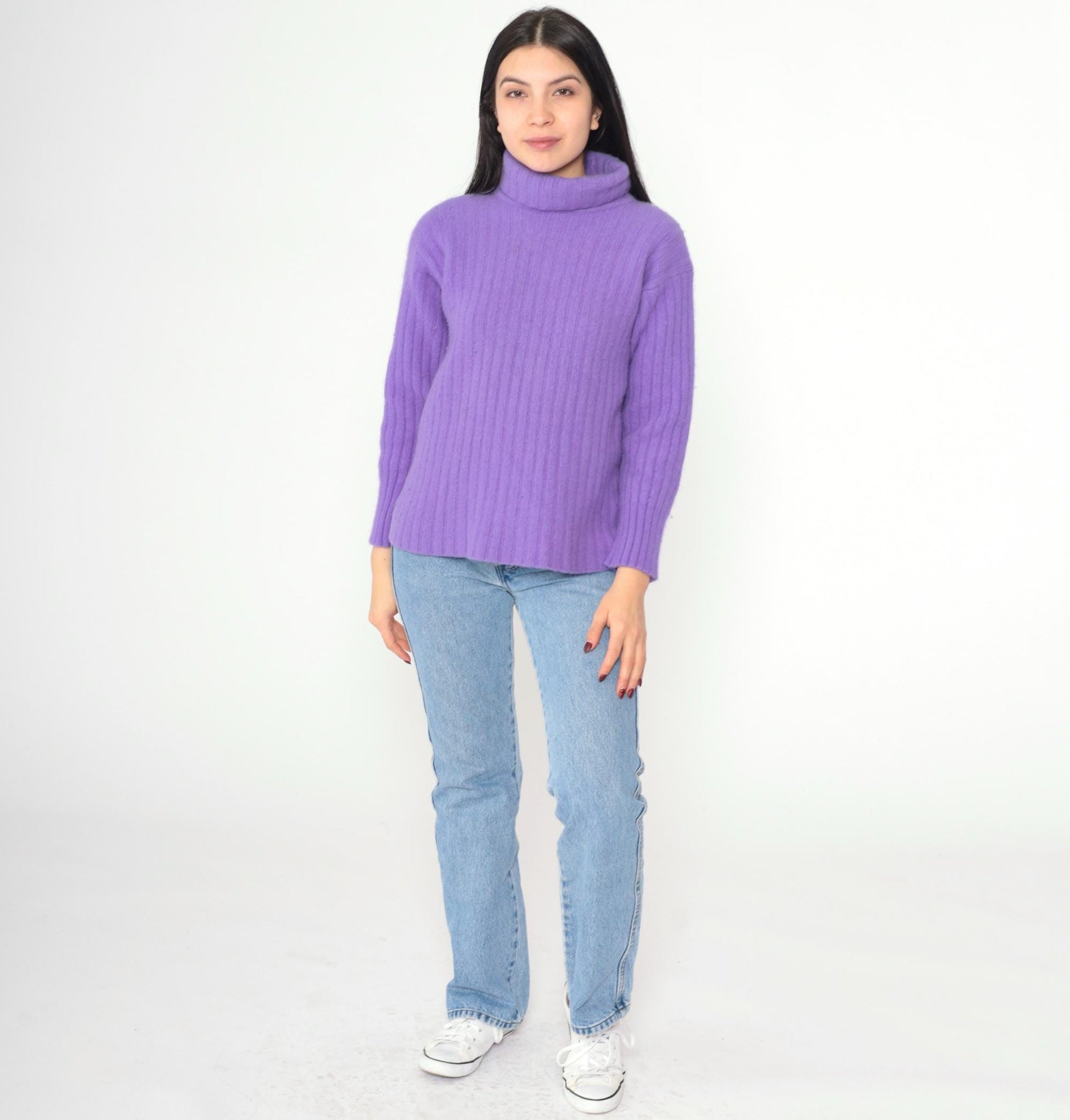 90s Valerie Stevens Lavender Angora Wool Turtleneck Sweater Medium M