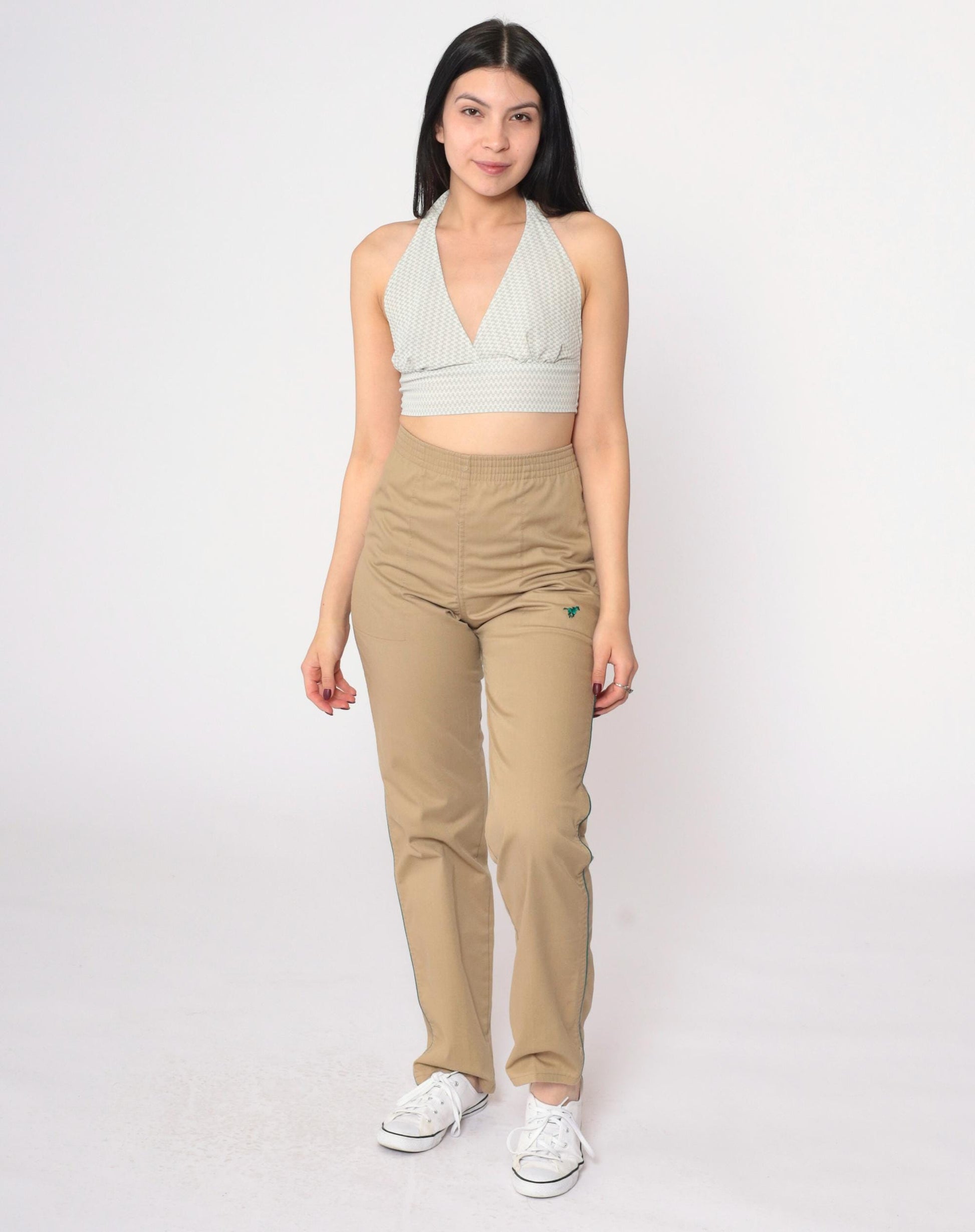 80s Wrangler Tan Straight Leg High Waist Elastic Trousers Extra Small XS