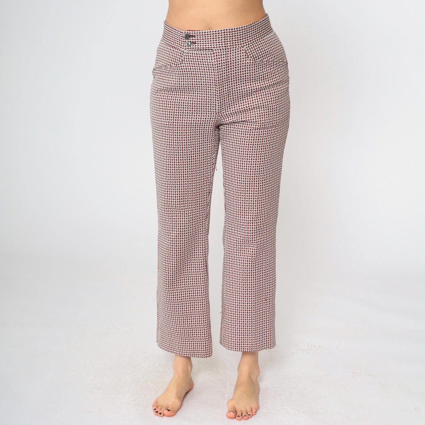 70s Red Checkered Flared Trousers High Waisted Bell Bottom Plaid Medium