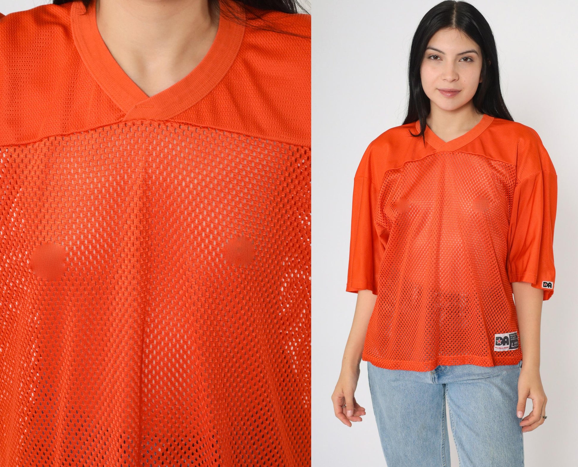 80s Don Alleson Athletic Football Jersey Orange Mesh V-Neck Large