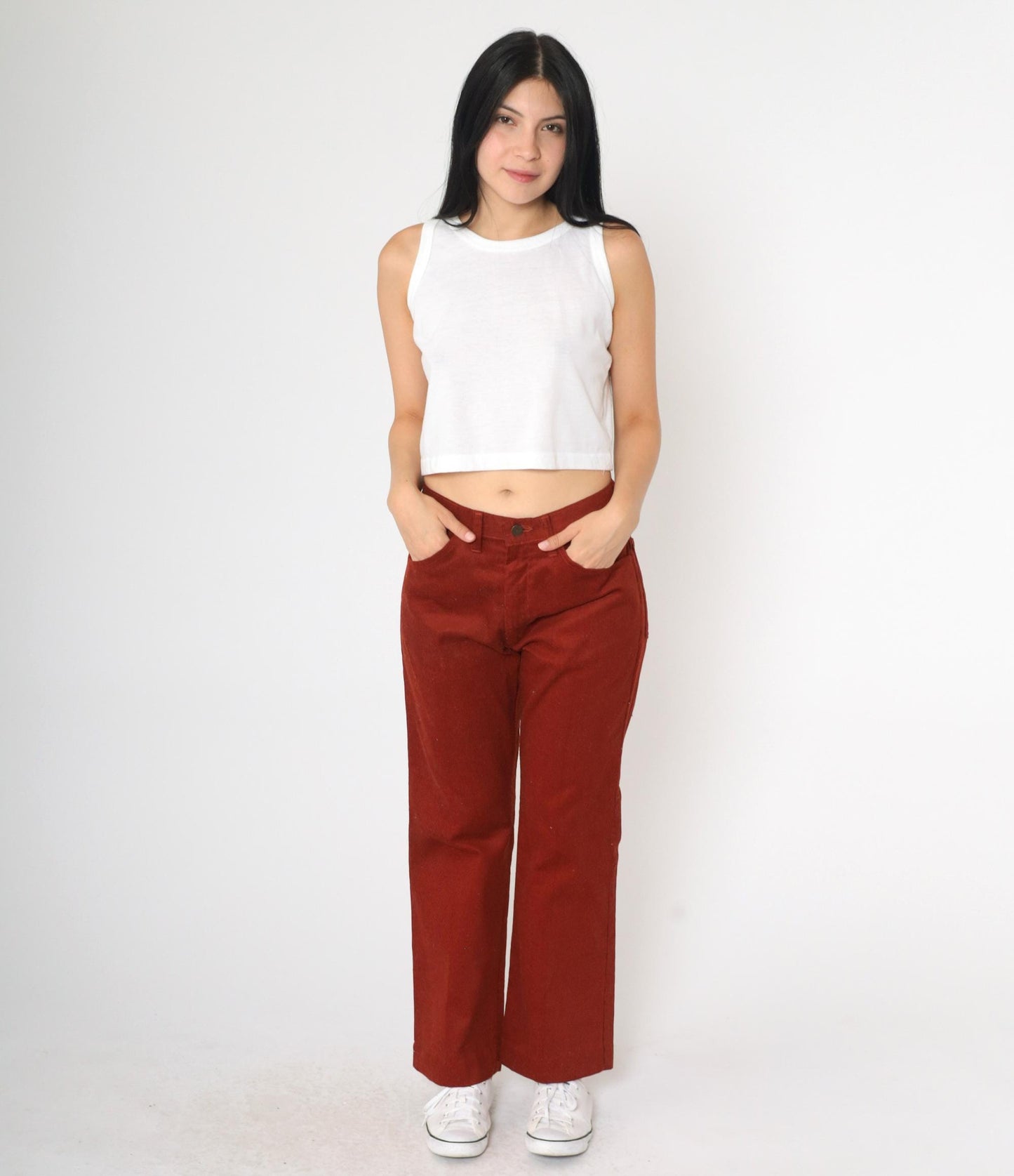 70s Roebucks Corduroy Flared Trousers Rust High Waist Men's Medium 33x30