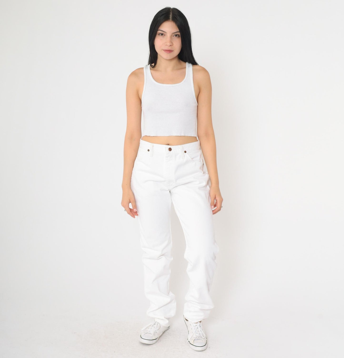90s Wrangler White Denim High-Rise Relaxed Straight Jeans Small 28