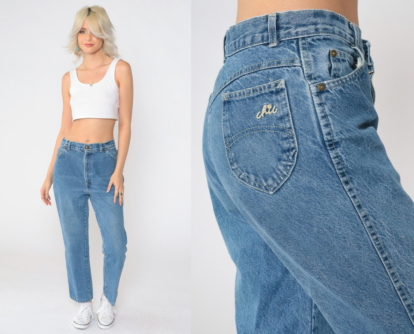 80s Chic High Waist Straight Leg Jeans Blue Denim Small