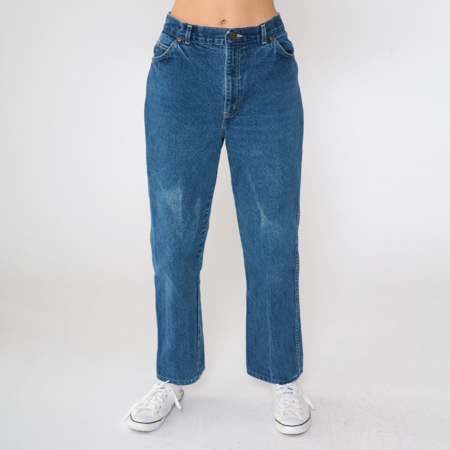 80s High-Waist Straight Leg Jeans Blue Denim Faded Medium