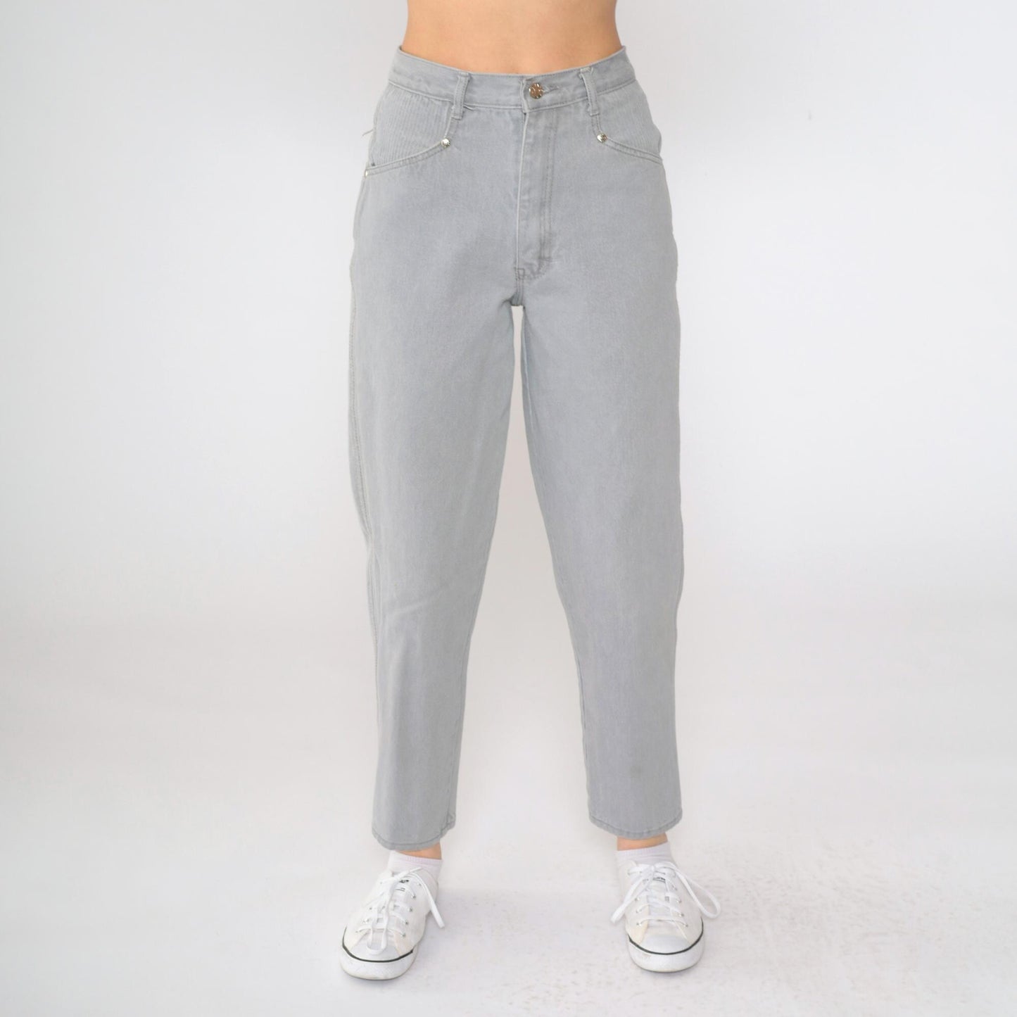 90s Gitano Grey High-Waisted Tapered Jeans Ribbed Yoke Small