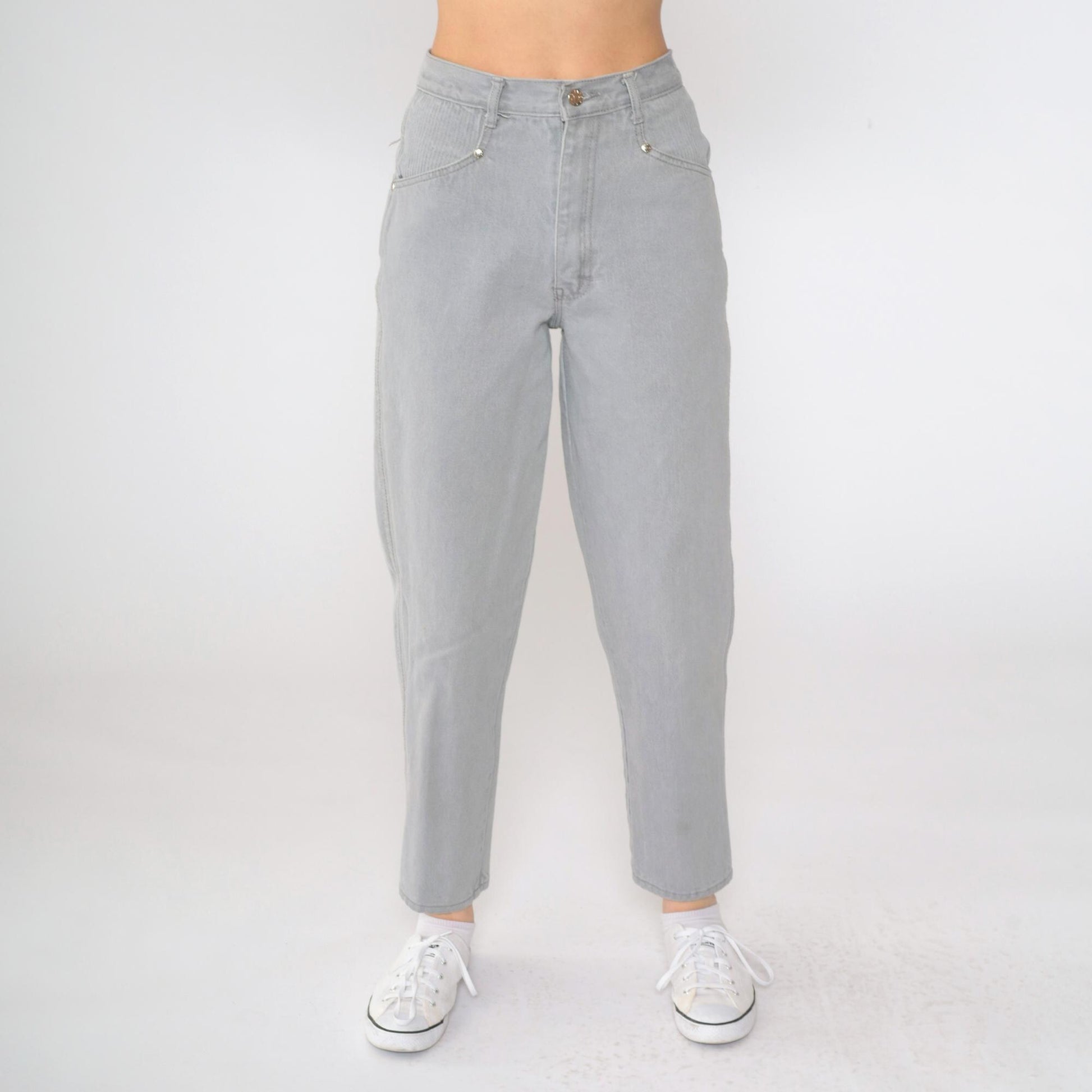 90s Gitano Grey High-Waisted Tapered Jeans Ribbed Yoke Small