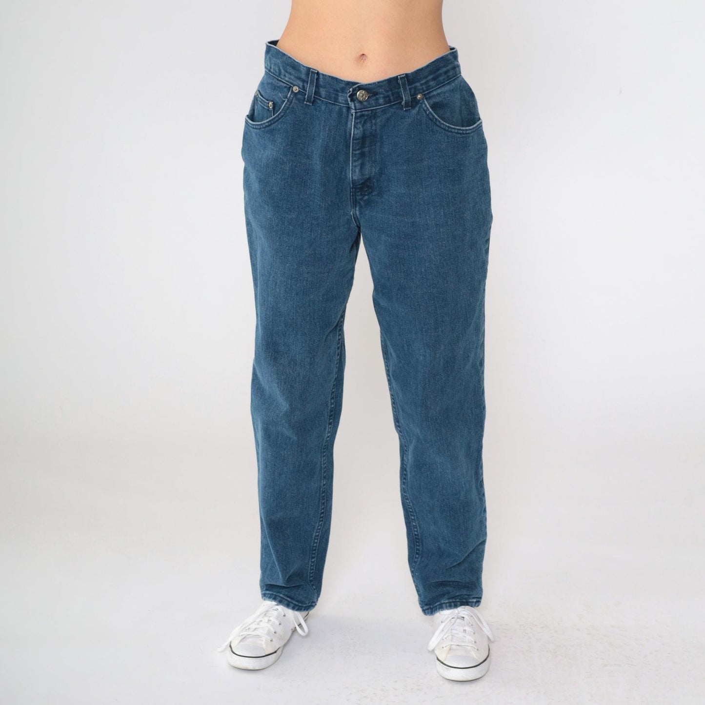 90s Chic Dark Wash High-Waisted Mom Jeans Tapered Medium