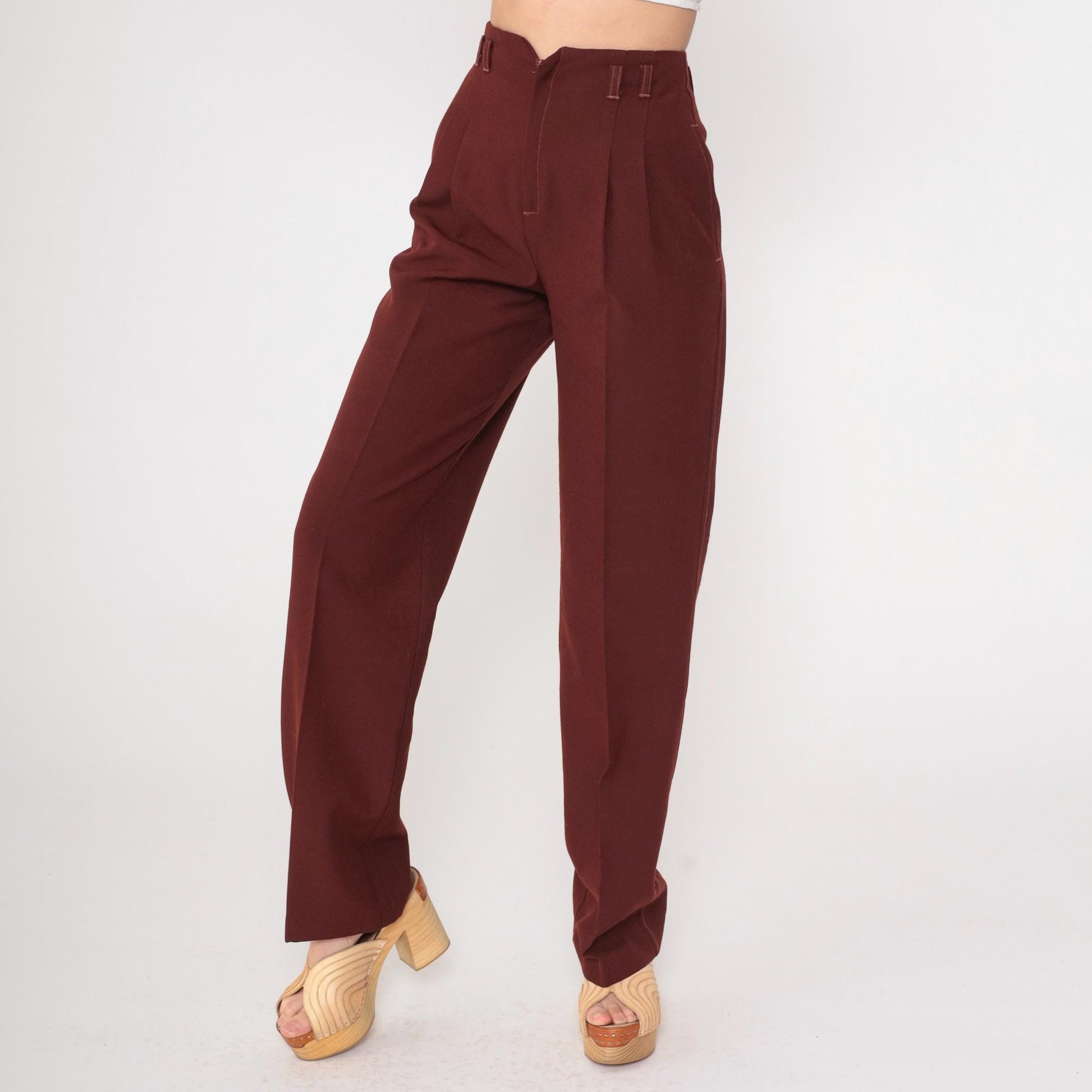 70s Ondo of California Brown Pleated High-Waist Straight Leg Trousers Small